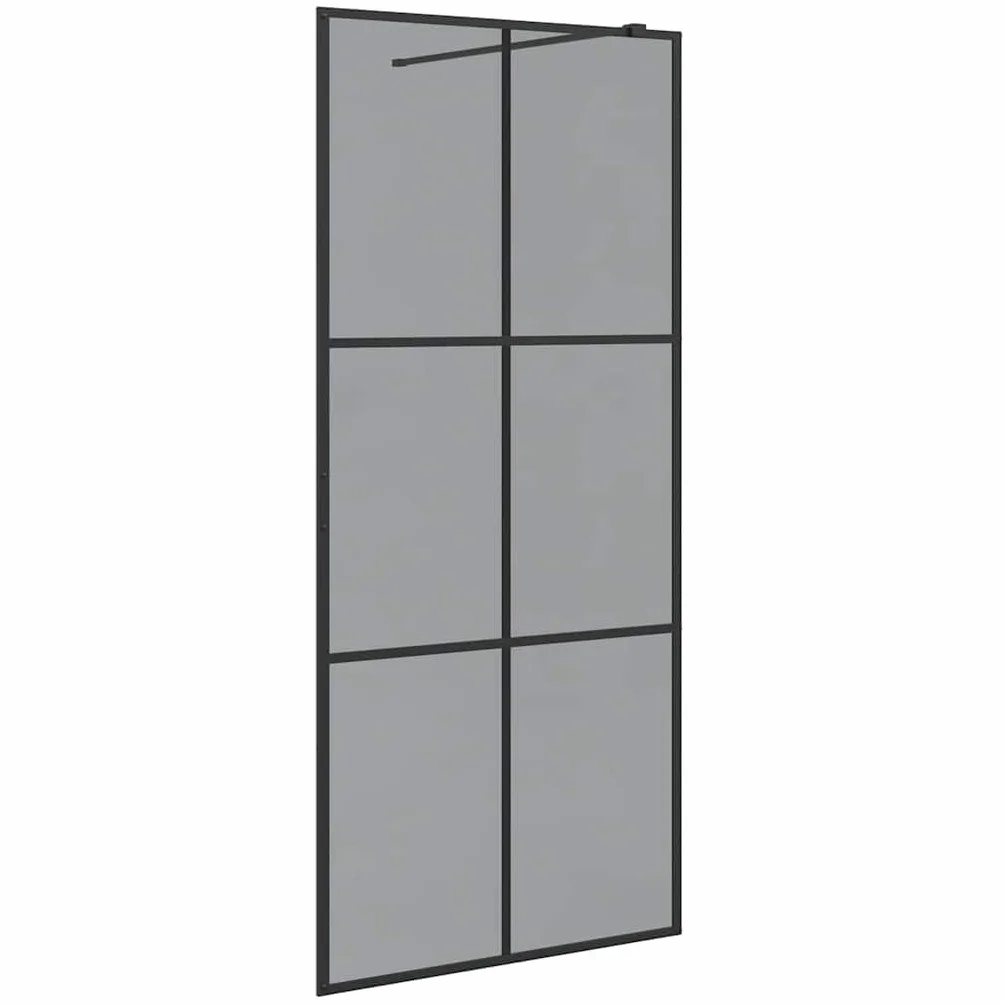 Ścianka prysznicowa Walk-in, czarna, 90 x 195 cm, hartowane szkło bezpieczne, ochrona przed pryskaniem, ścianka działowa, przezroczysta, nie zajmuje dużo miejsca, bez ramy, z regulowaną ramą