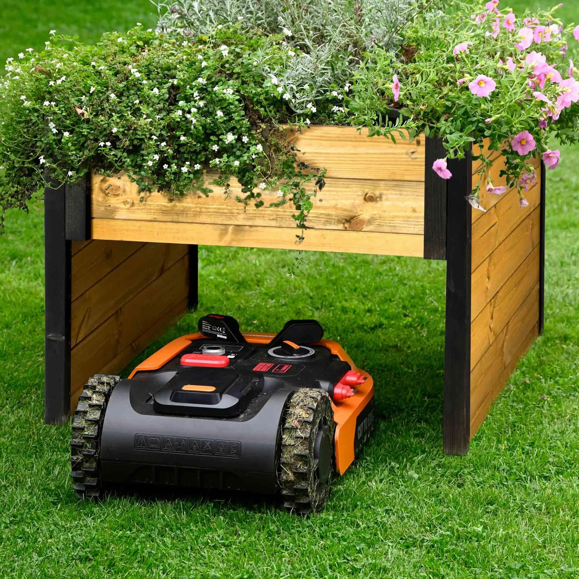 dobar garaż dla robota koszącego z drewna 79 x 73 x 56 cm czarno-brązowy