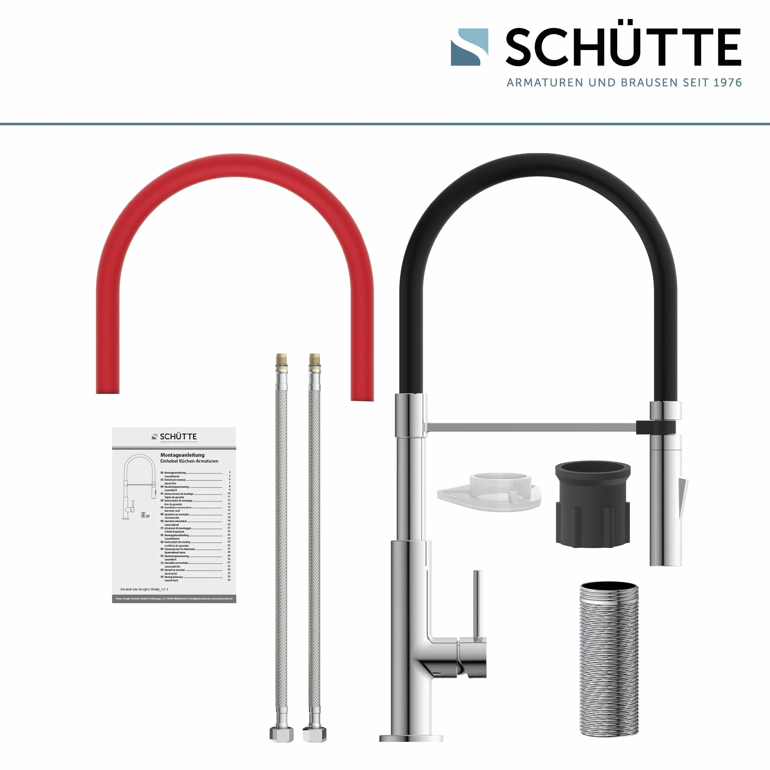 SCHÜTTE 79180 STILO Kuchenna Bateria z Wyciąganą Wylewką, Obrotowa 360 Stopni, Jednouchwytowa Zlewozmywakowa, Chrom/Czarny