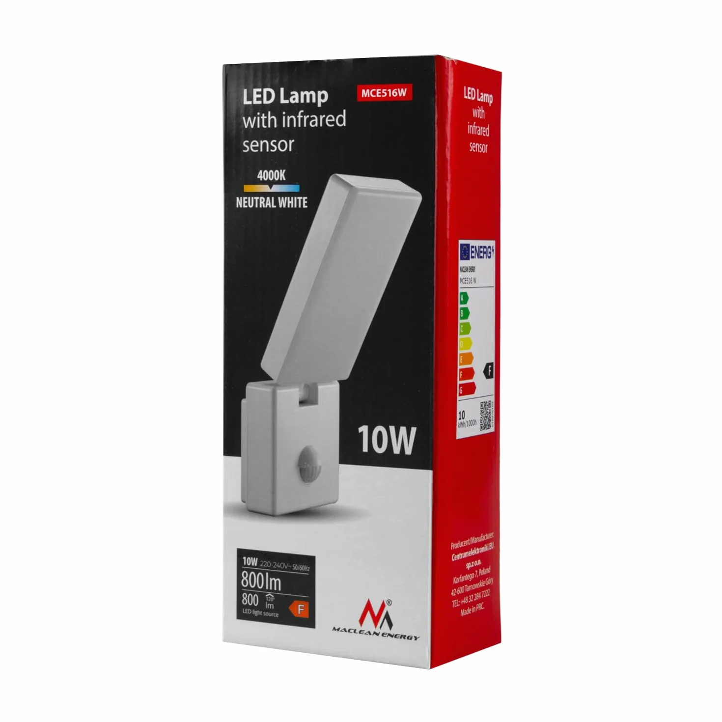 Czujnik ruchu PIR Lampa LED 10 W IP65 800lm 4000K (biała)