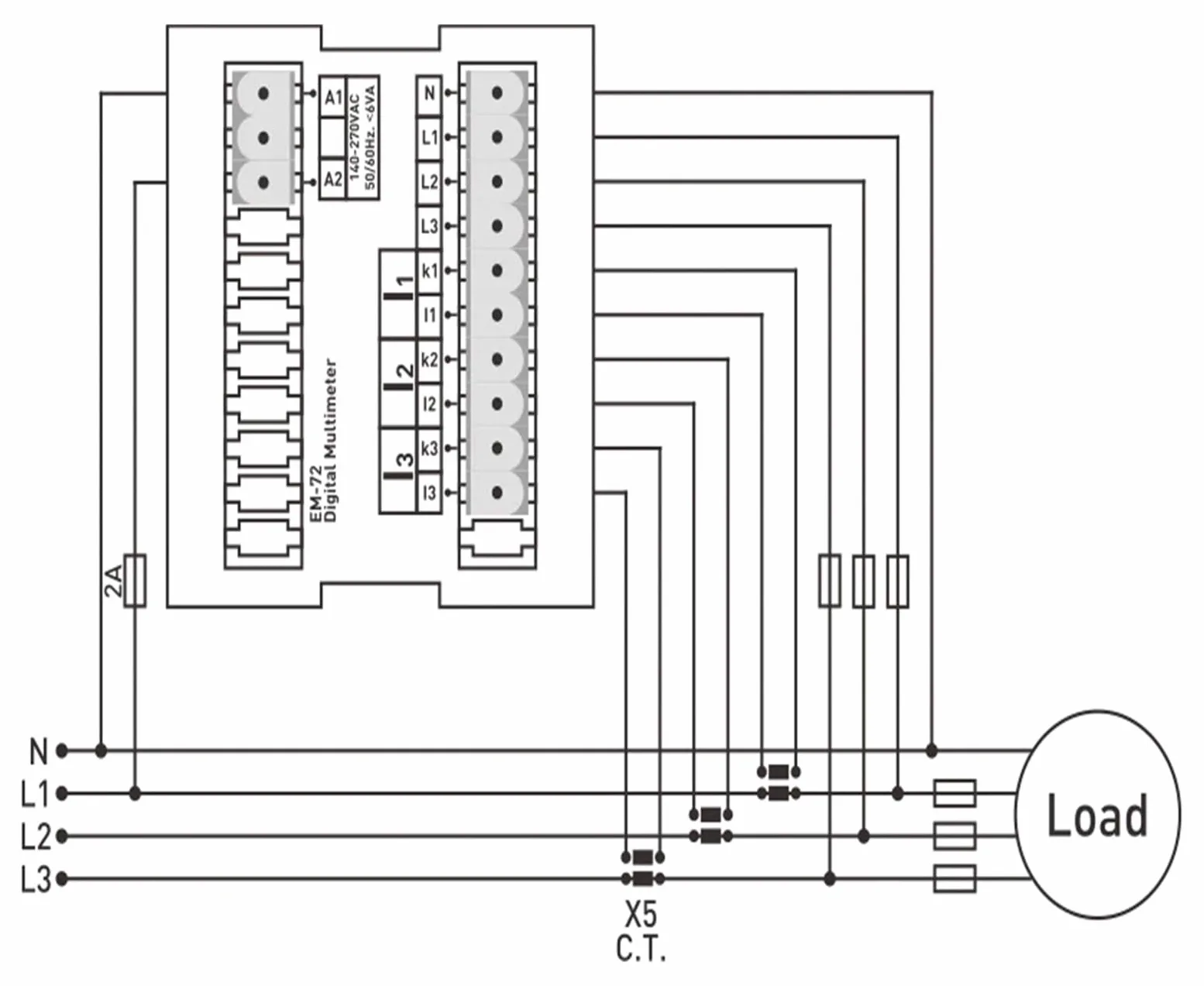 Multimetr cyfrowy EM-72, woltomierz trójfazowy (LL), (LN), ampery, częstotliwość, panel wyświetlania sekwencji faz 12 w 1 (3CT 300A)
