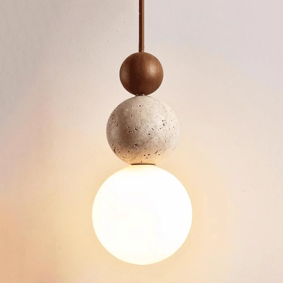 Wabi Sabi kamienna lampa wisząca styl japoński żółty trawertyn lampa wisząca regulowana drewniana kuchnia wyspa oprawa oświetleniowa Mini Globe szklane oświetlenie wiszące do sypialni restaura