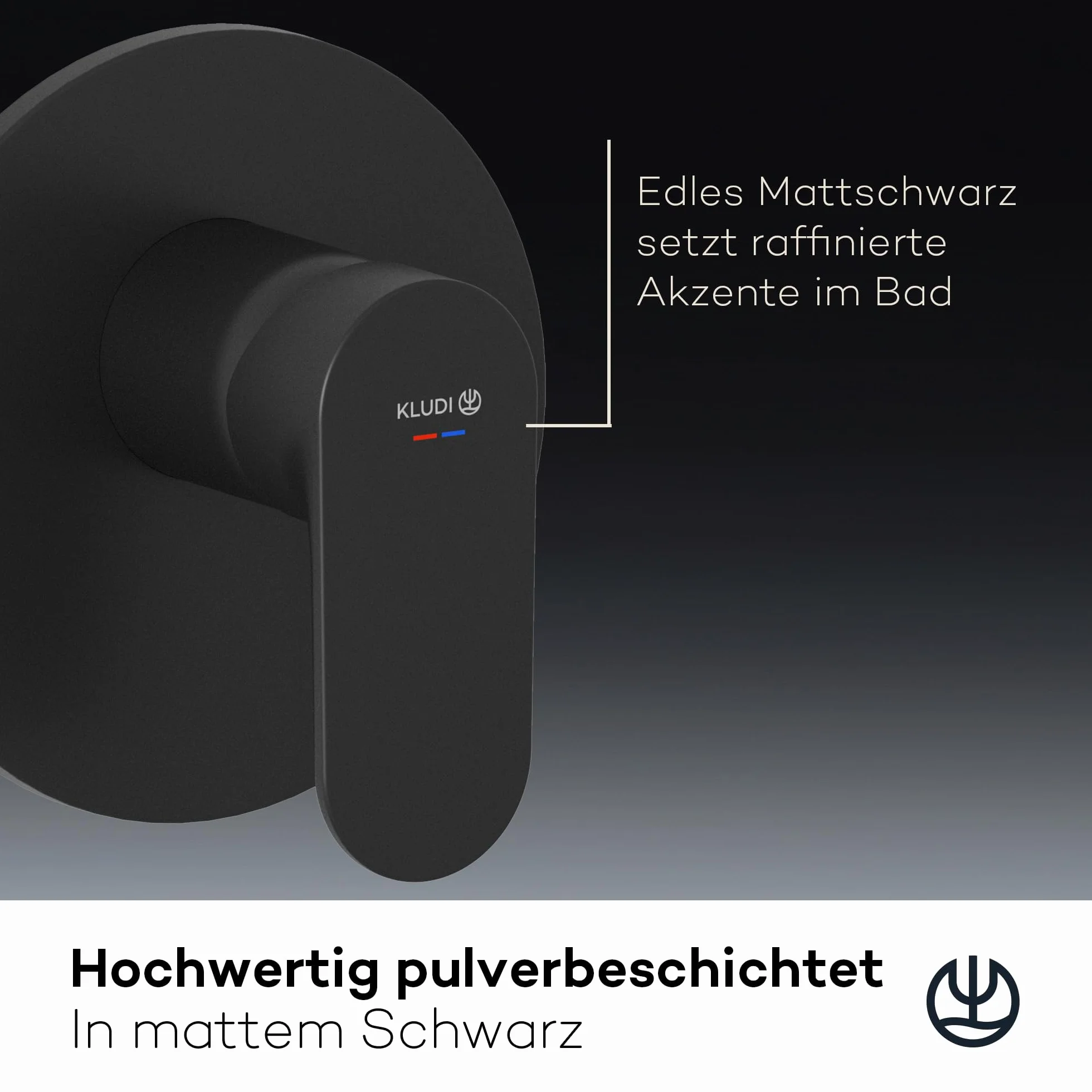 KLUDI -X1 podtynkowa armatura prysznicowa z ogranicznikiem ciepłej wody, bateria prysznicowa z wysokiej jakości ceramicznym wkładem do łazienki, czarna matowa, wymagane akcesoria KLUDI Slimbox (art.