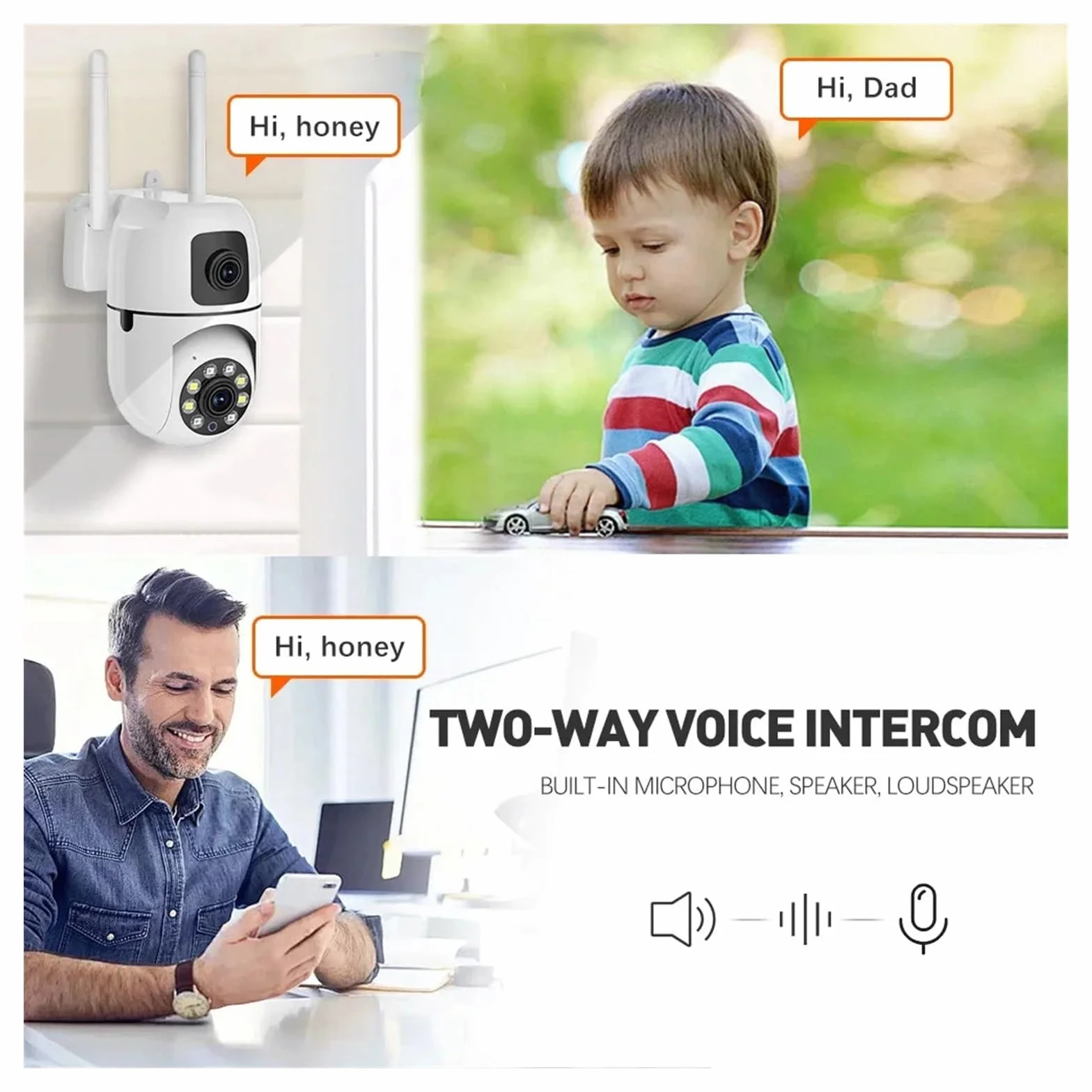 Obiekt Monitorowany, Podwójny obiektyw, podwójny ekran, kamera IP WiFi, ochrona bezpieczeństwa, bezprzewodowy monitor wewnętrzny, automatyczne śledzenie, monitoring wideo CCTV PTZ(Camara 128GB Card)