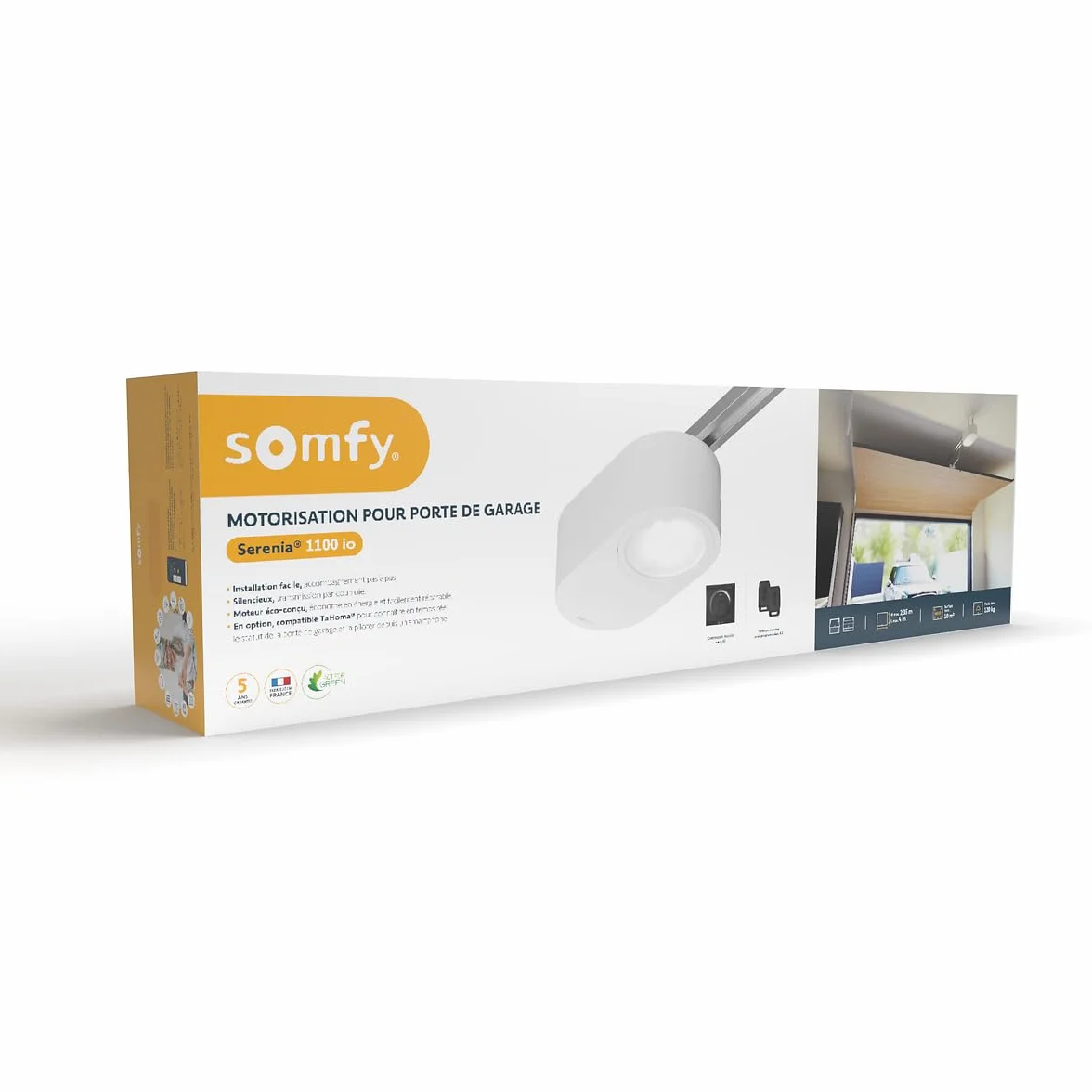 Somfy 1246361 - Silnik Serenia 1100 io do bramy garażowej, silnik bramy garażowej max 2,35 m H i 4,5 m L, Wyprodukowano we Francji, napędza przepełnione bramy segmentowe i uchylne