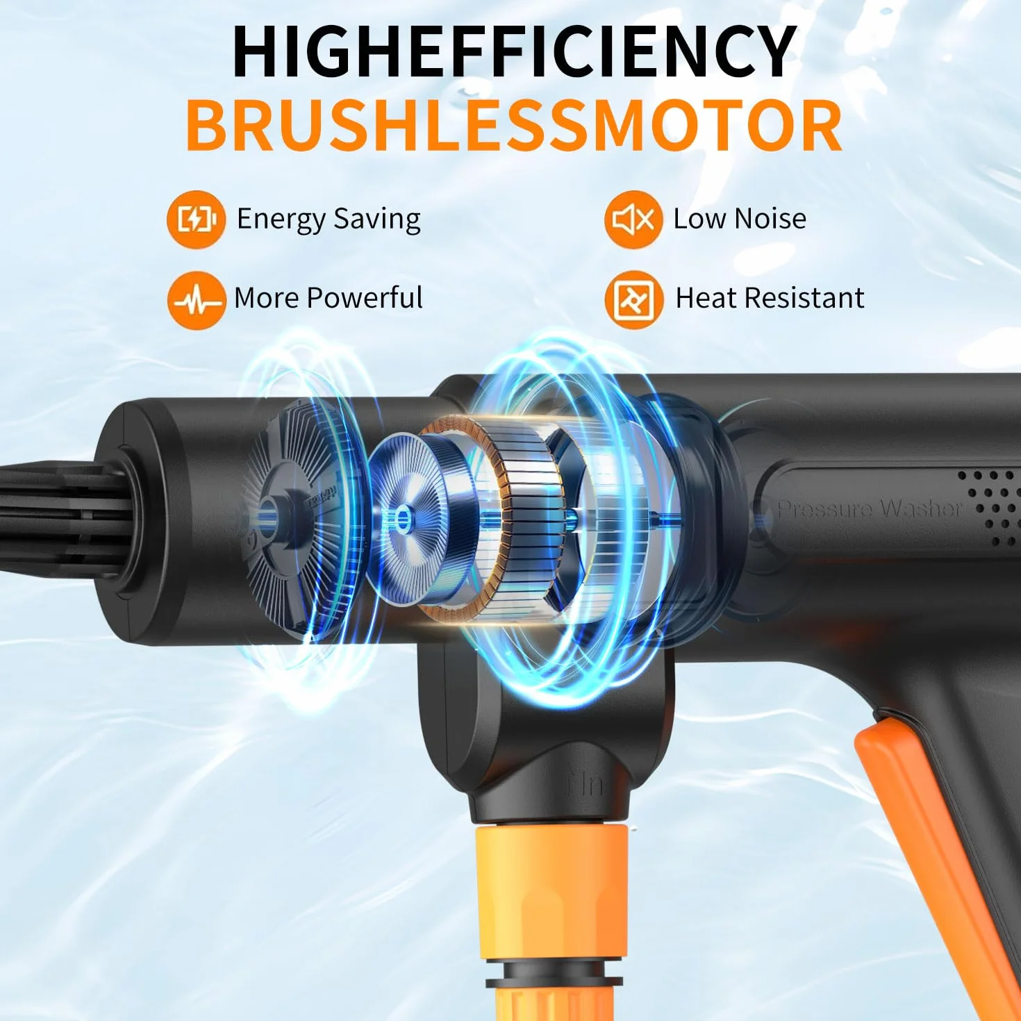 Akumulatorowa myjka wysokociśnieniowa 200 bar 21 V 3000 mAh dysza 6 w 1 wąż 5 m z wyświetlaczem LCD czarna