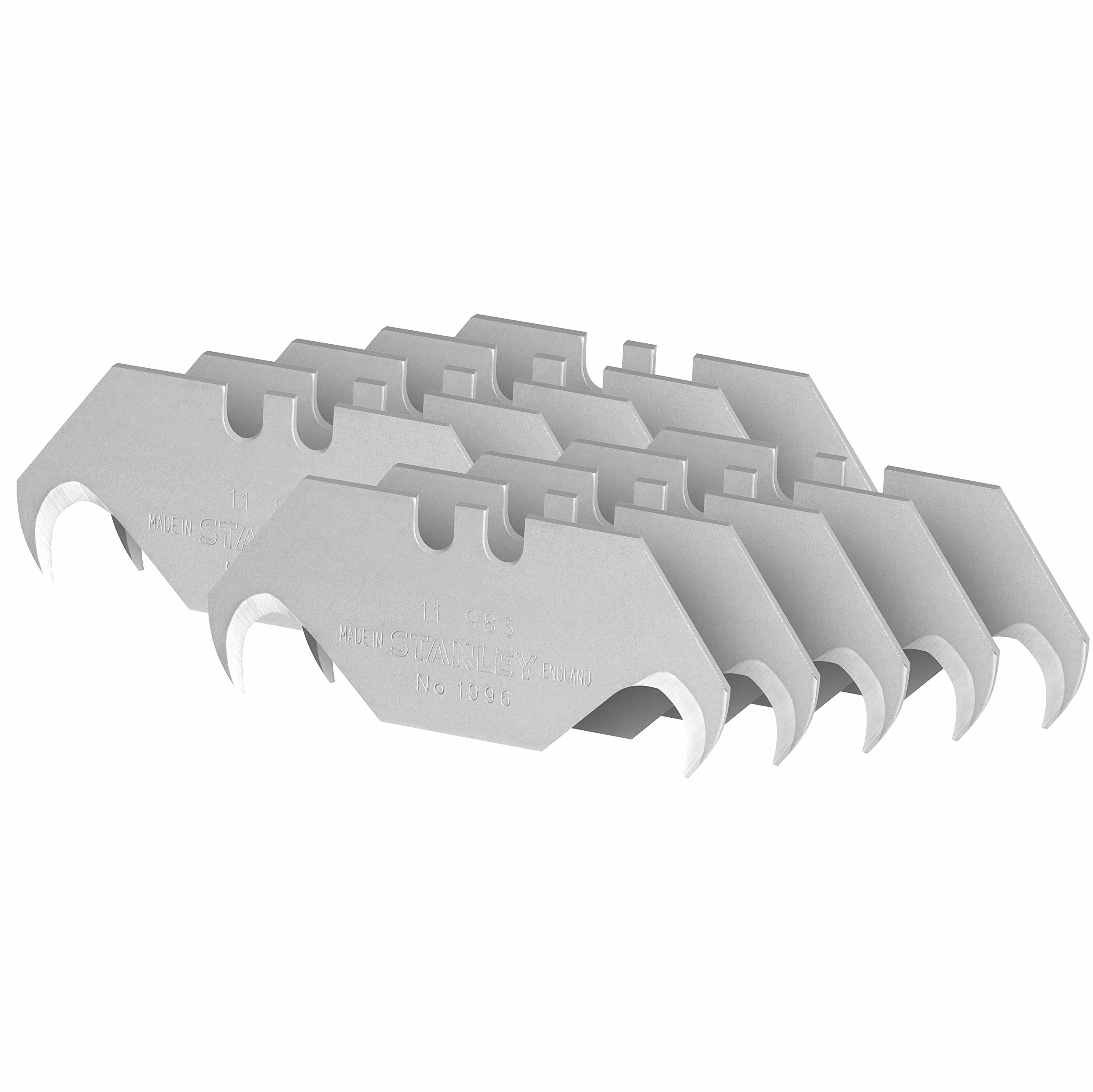 Stanley Ostrza haczykowe 1996 (grubość ostrza 0,65 mm, odpowiednie do opakowaniów/wykładzin podłogowych/plastików) 10 sztuk, 1-11-802