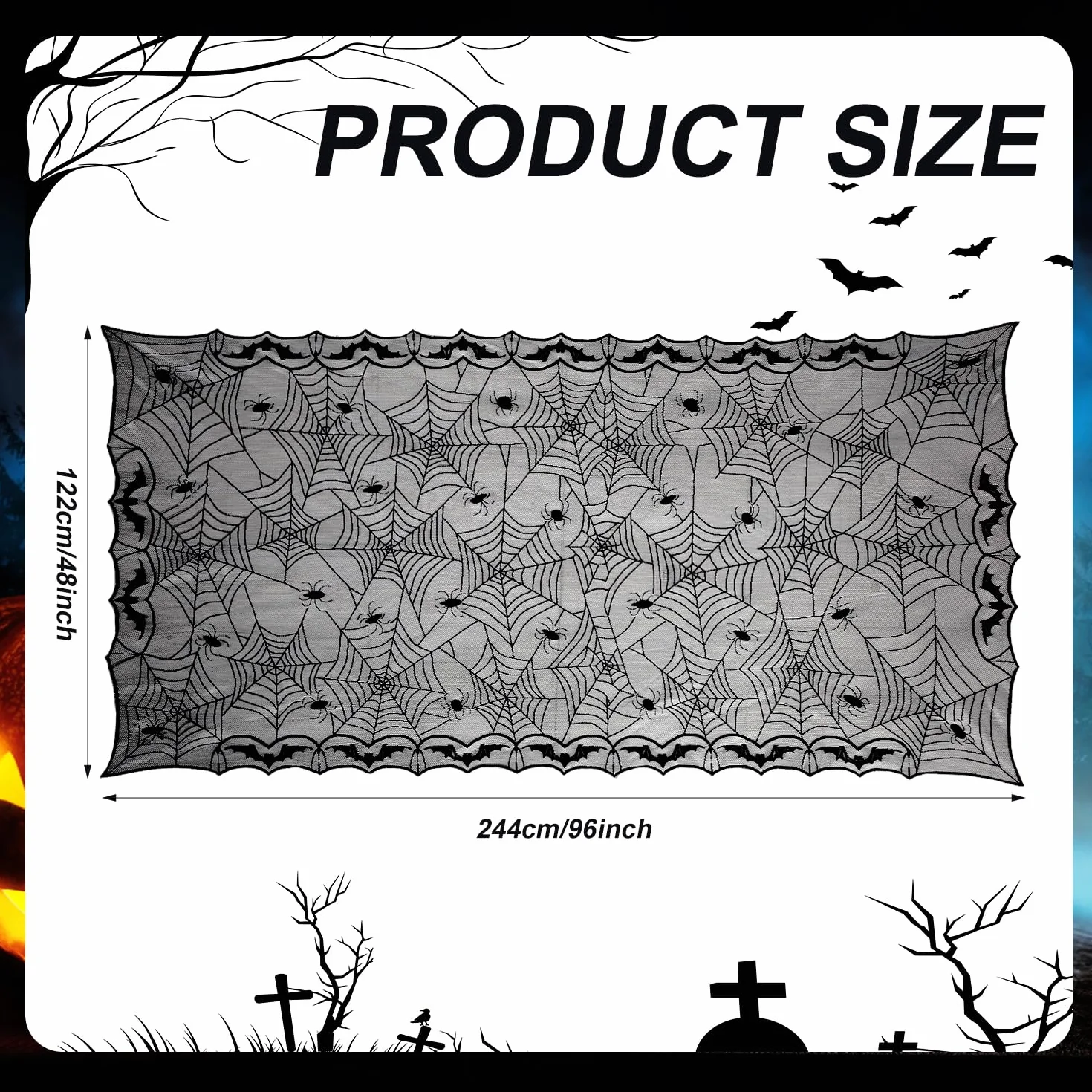 KINBOM Obrus Halloween 122 x 244 cm Prostokątny pająk Pajęczyna Tkanina