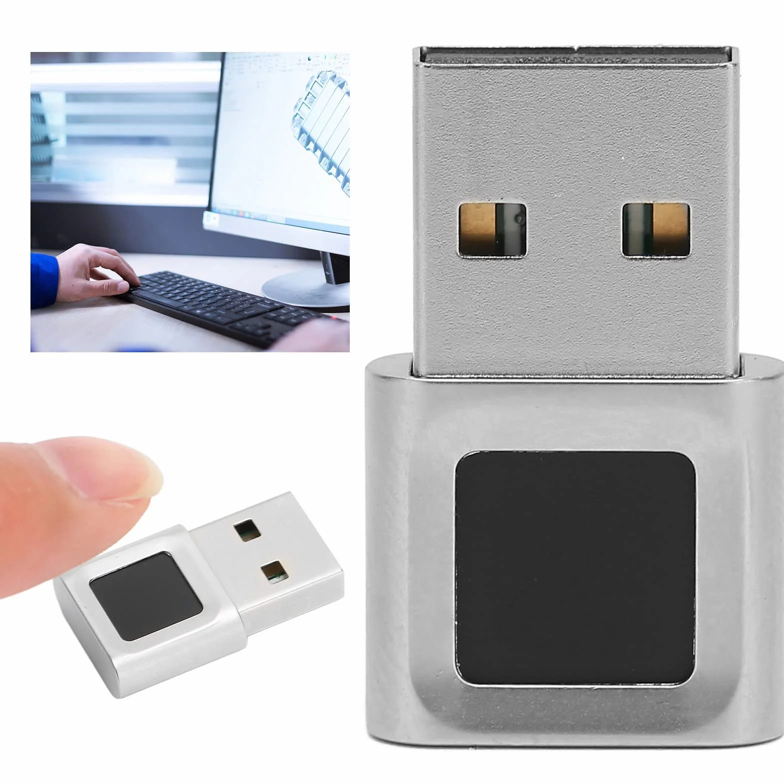 Czytnik linii papilarnych USB do systemu Windows 10/11, czytnik linii papilarnych, przenośny klucz bezpieczeństwa, biometryczny skaner linii papilarnych z dotykiem 360 stopni, Plug & Play