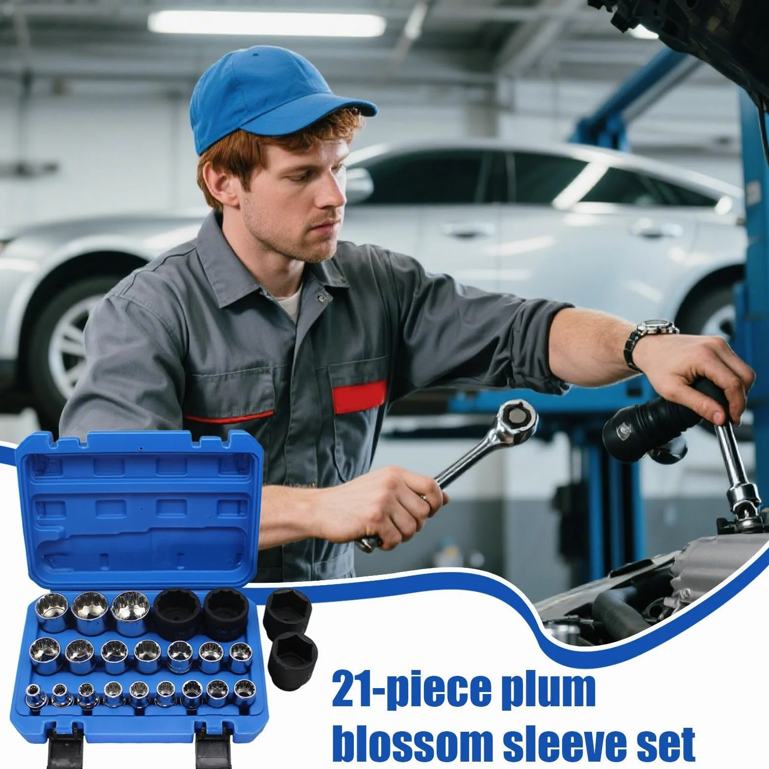 Zestaw Kluczy Grzechotkowych Zestaw Tulei z Głowicą Pięciopłatkową | Ergonomiczny Zestaw 21 Elementów Klucza Grzechotkowego do Warsztatu Samochodowego Budowy Elektrycznego Morskiego