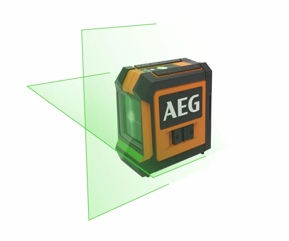 AEG Poziomica laserowa z zielonym krzyżem CLG220-K - zasięg 20 m, wysoka widoczność, samopoziomujący, IP54, uchwyt magnetyczny, zacisk ścienny, płyta docelowa i torba transportowa w zestawie