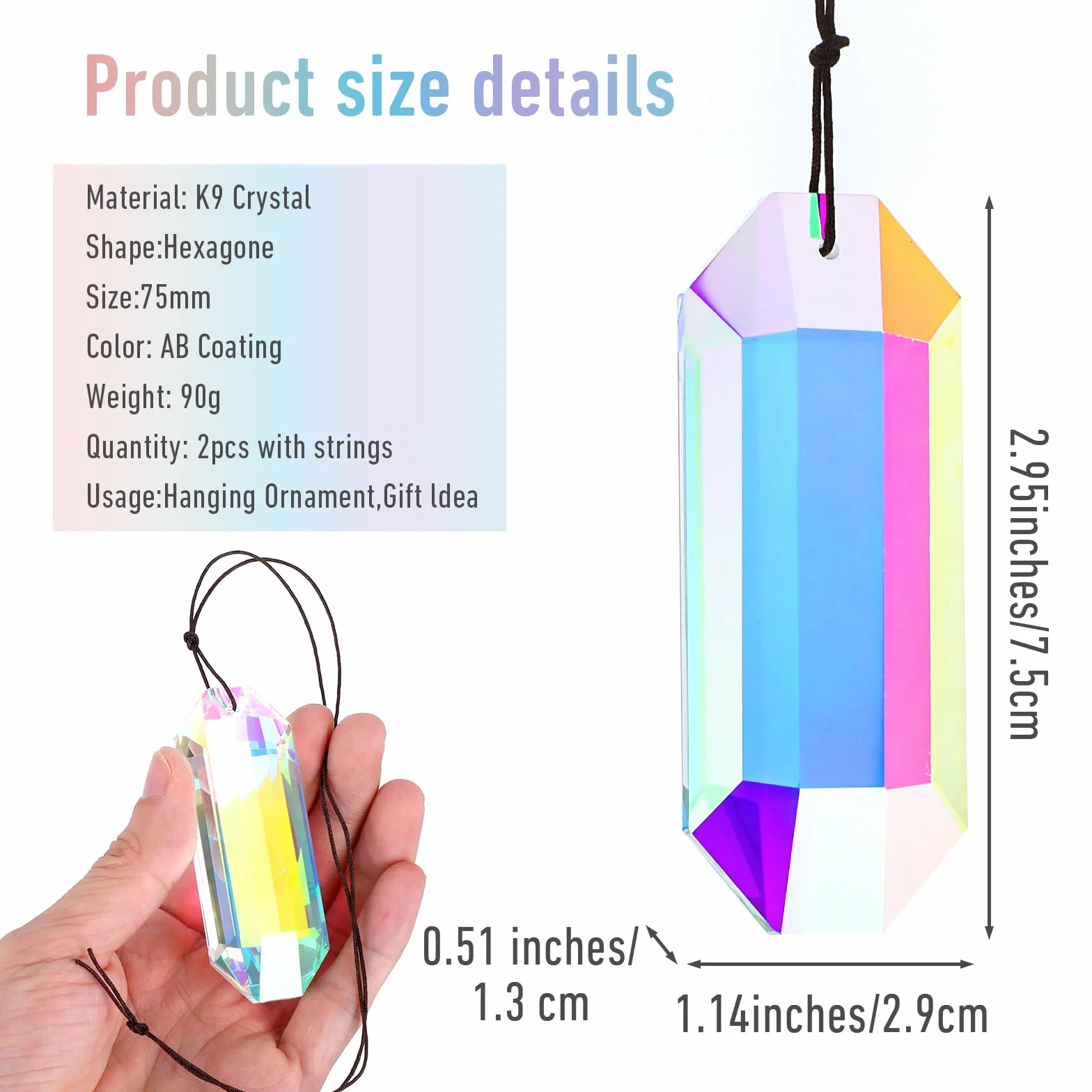Kryształowy łapacz słońca pryzmat szklany 6 cm tęczowy