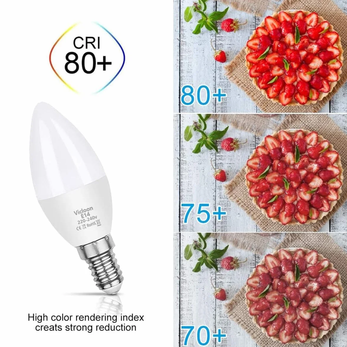 Vicloon Żarówka LED E14, 5,5 W, 550 lm, 3000 K, ciepła biel, żarówka LED C37 zastępuje żarówkę halogenową 50 W, AC 220-240 V, kąt świecenia 270°, bez możliwości ściemniania E14