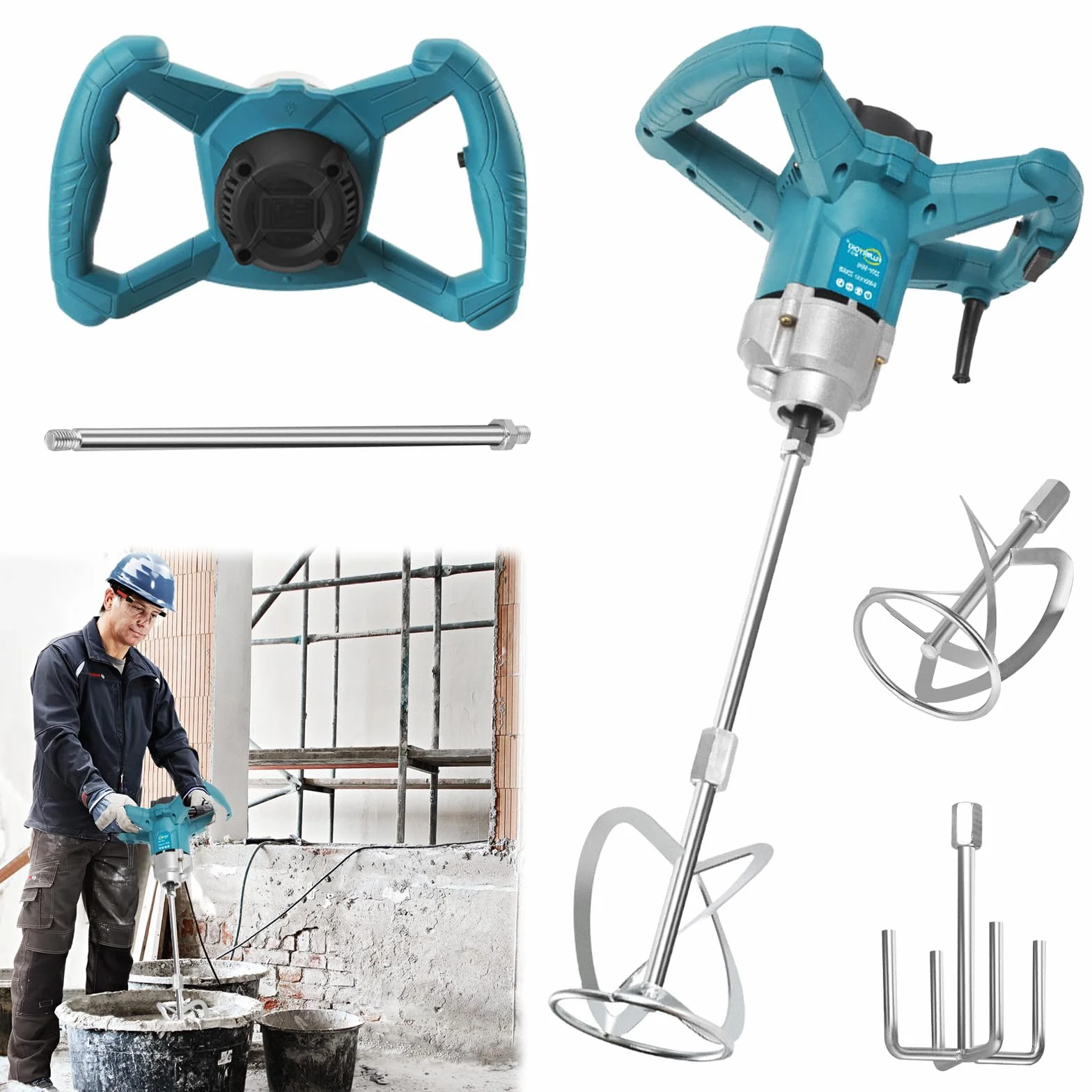 Akumulatorowy mieszacz do zaprawy malarskiej, kompatybilny z baterią Makita 18 V, elektryczny mieszacz zaprawy z 6 prędkościami, 3200 W, maks. 1200 obr./min, mieszacz zaprawy do cementu, betonu i