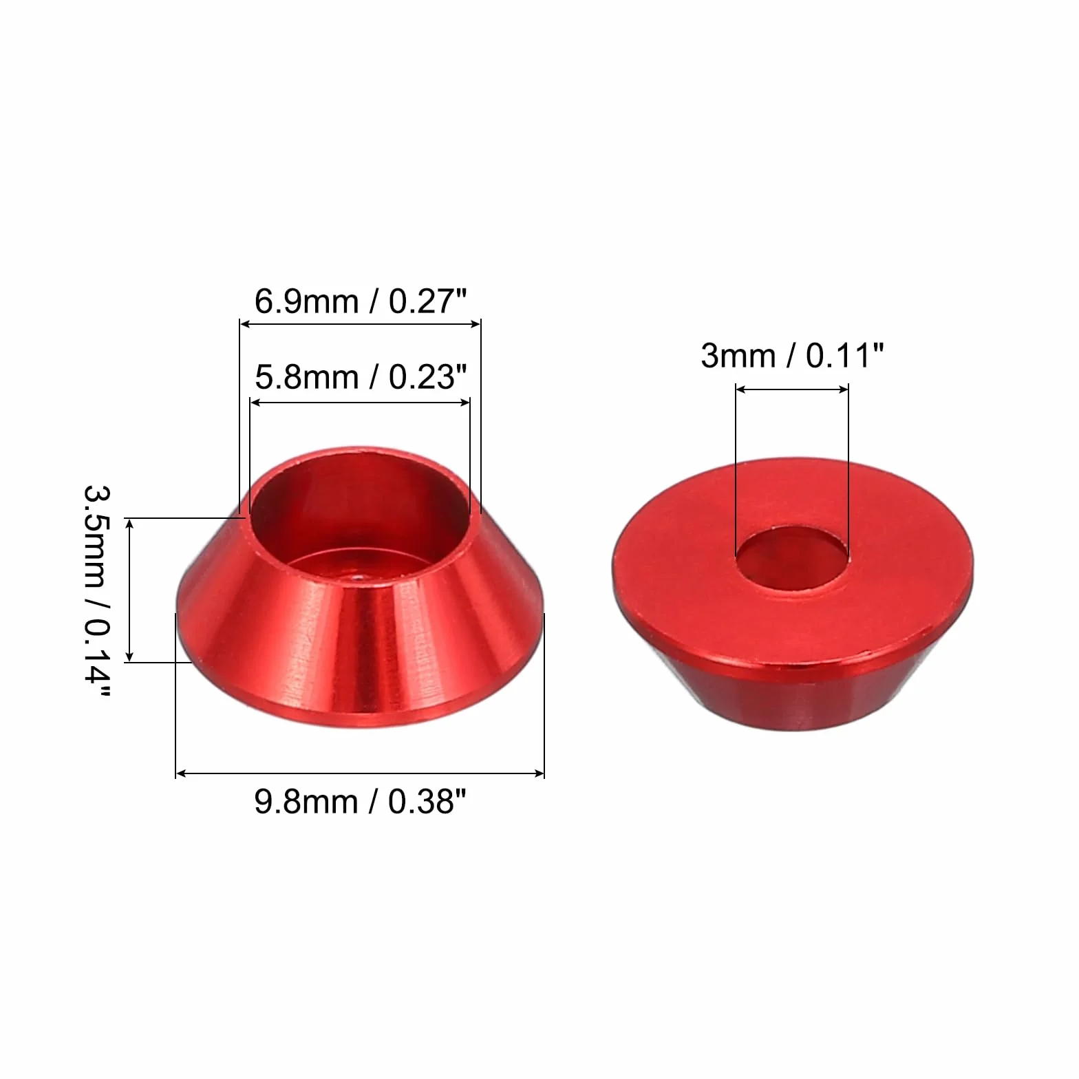 QUARKZMAN Podkładki stożkowe M3, uszczelki anodowane aluminium uszczelka podkładka z łbem kubka, śruba Rc/Fpv/szt/dron/akcesoria mechaniczne części modelu, Pz20 (ciemnoczerwony)