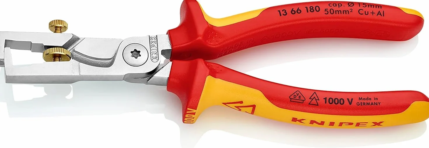 KNIPEX StriX Szczypce do ściągania izolacji z obcinakiem do kabli chromowany z wielokomponentowymi osłonkami, izolowane wg VDE 180 mm, 13 66 180