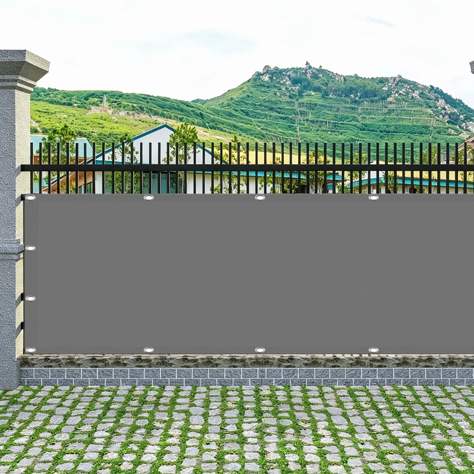 Zasłona Balkonowa 130 x 500 cm Ochrona Przed Wiatrem I Promieniowaniem Uv, Ochrona Przed Ciekawskimi Spojrzeniami Osłona Na Podwórko Z Liną, Opaski Kablowe Na Taras, Jasny szary