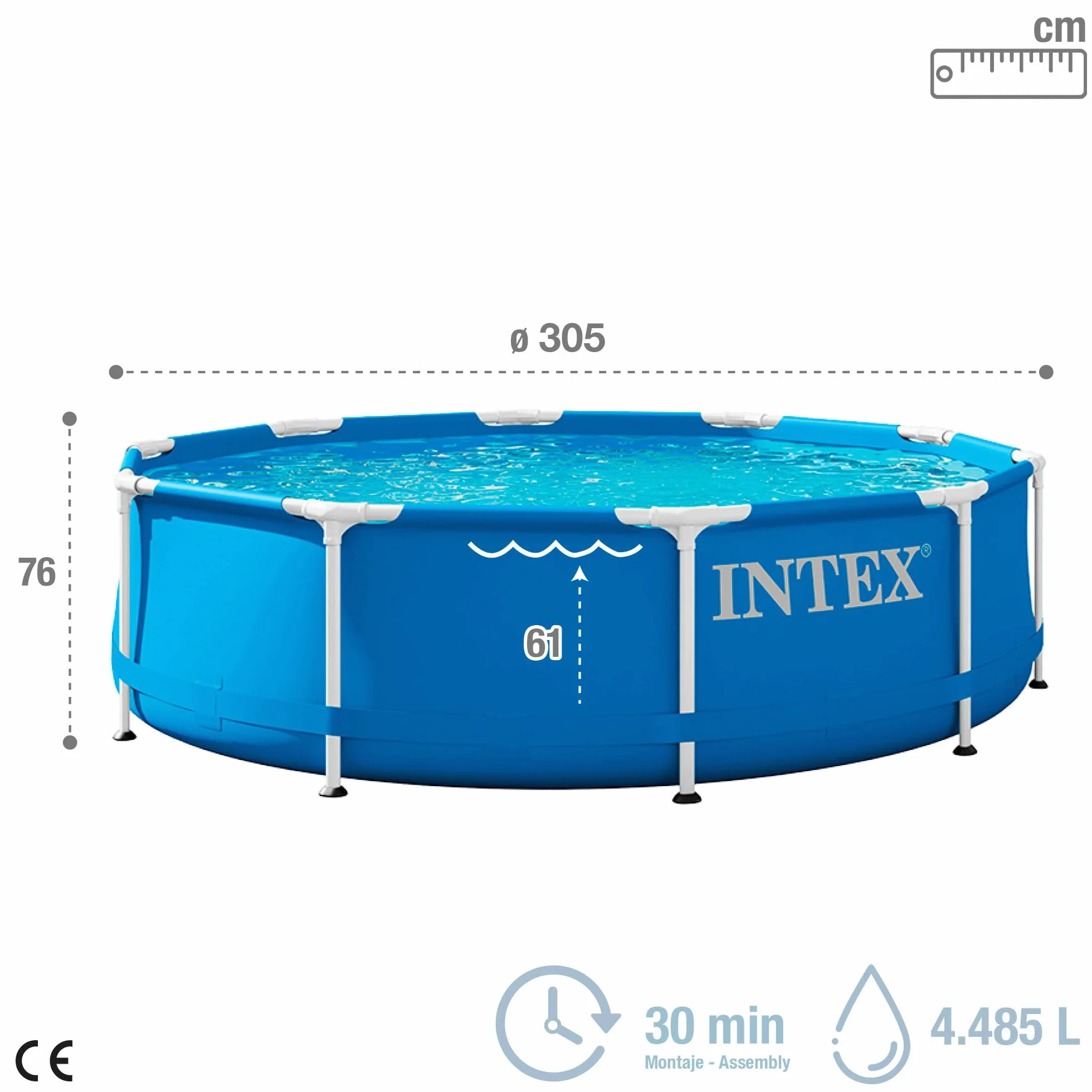 Intex 28202UK 10ft x 30in Metal Frame Swimming Pool with Filter Pump, 4485L, Blue