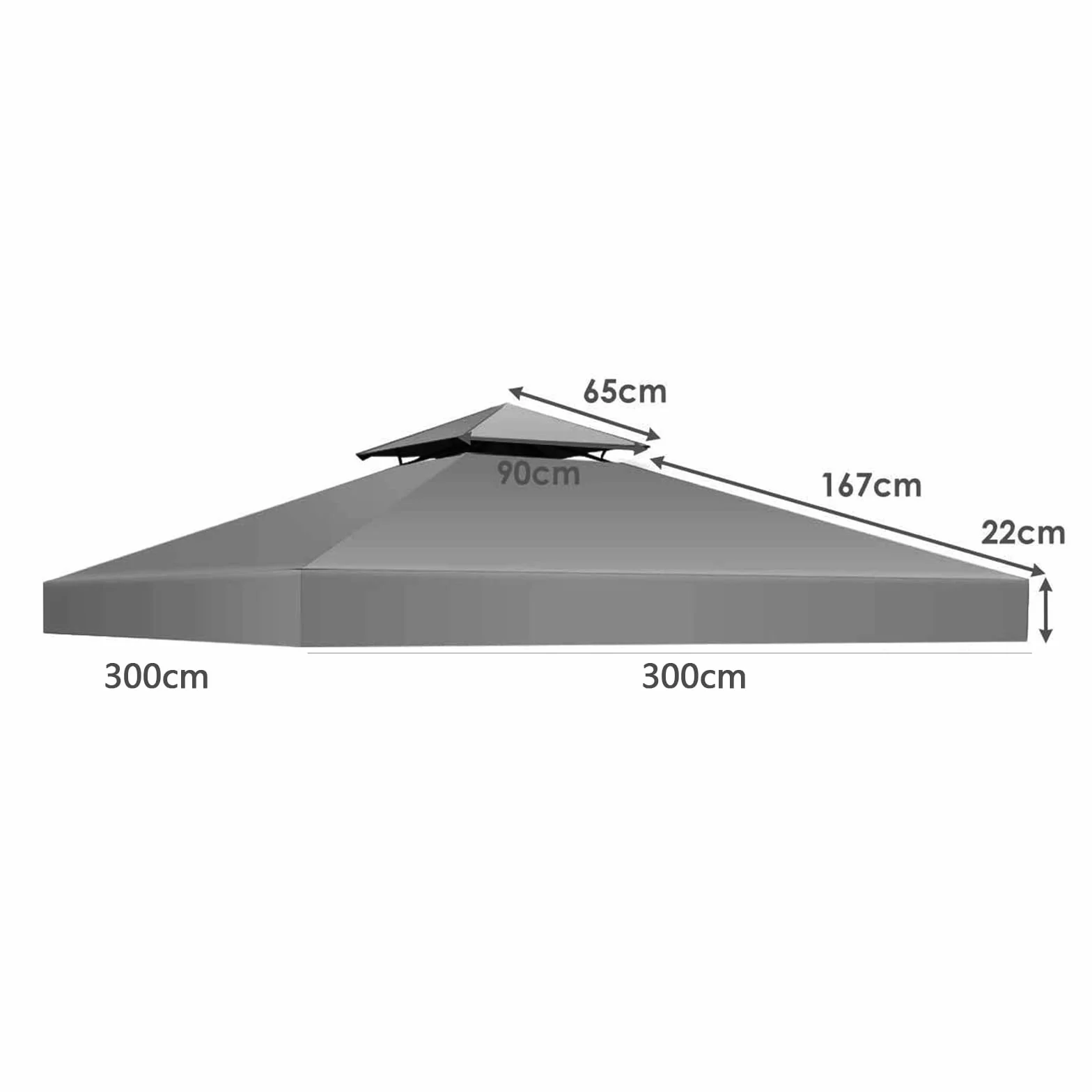 Pawilon zapasowy, 3 x 3 m, wodoszczelny, stabilny, odporny na zimę, 160 g/m², szary, podwójny dach ogrodowy, składany pawilon, namiot imprezowy, dwupoziomowa pokrywa górna