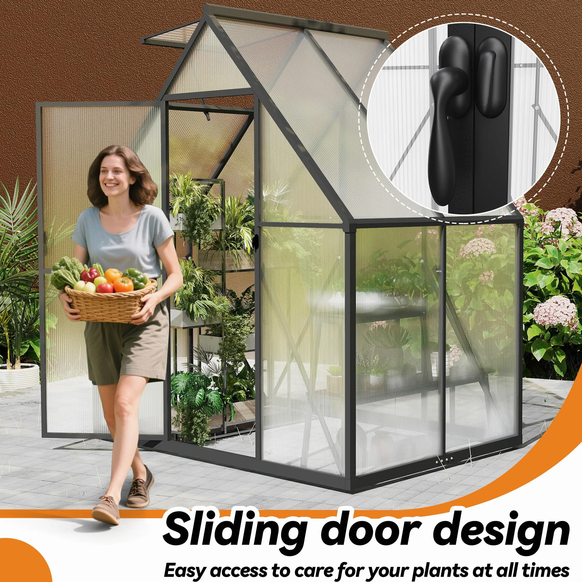 Aufun Szklarnia premium z aluminium, 2,25 m², z fundamentem 6 cm i płytą PC 4 mm, odporna na działanie promieni UV, odporna na warunki atmosferyczne, do ogrodu, 125 x 180 x 195 cm