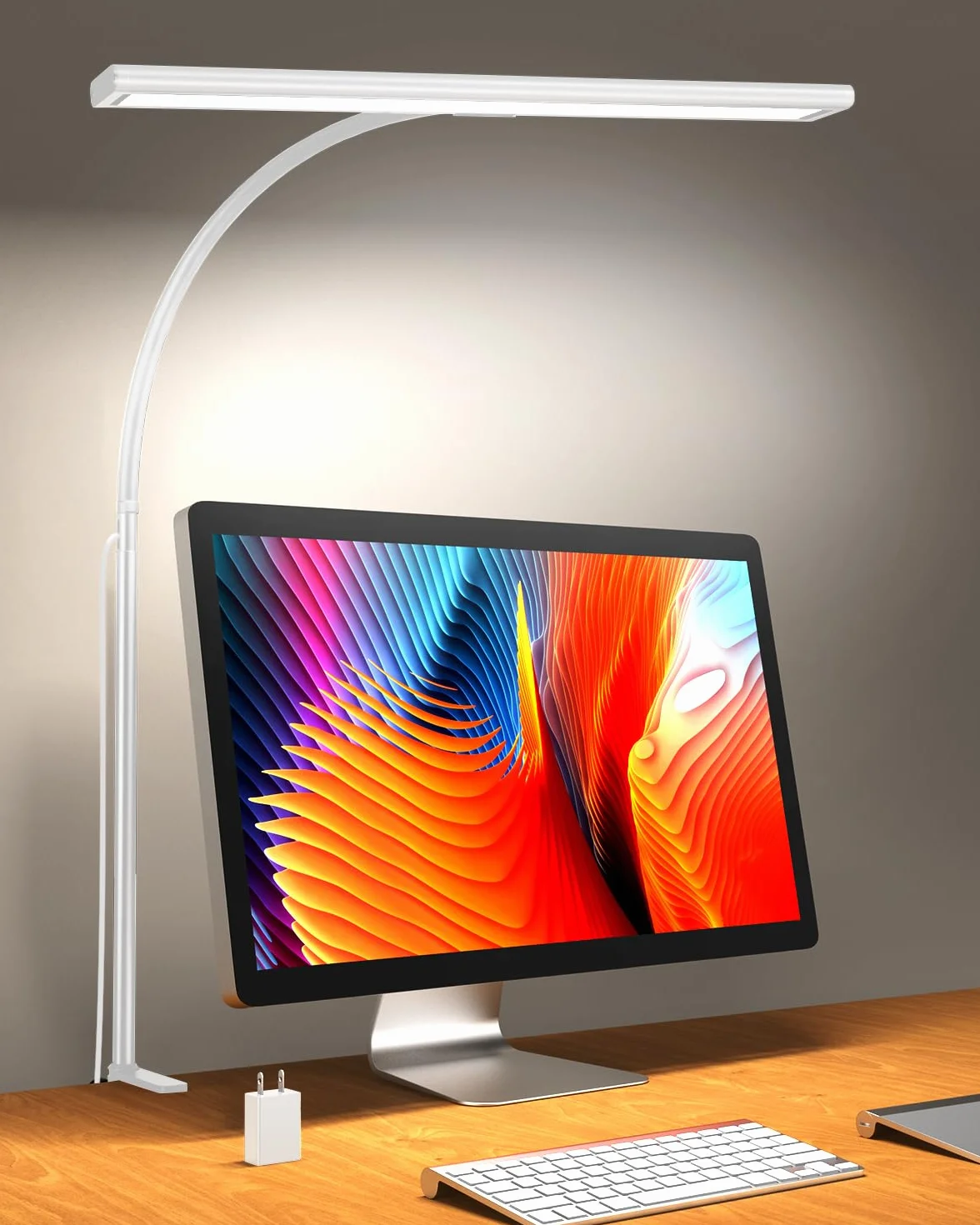 iFalarila [Wersja 2025] Lampa biurkowa 160 LED z zaciskiem 30 trybów, jaśniejsze lampy stołowe 360° Elastyczna lampa do czytania z ładowarką USB do pracy, nauki lub czytania-70CM