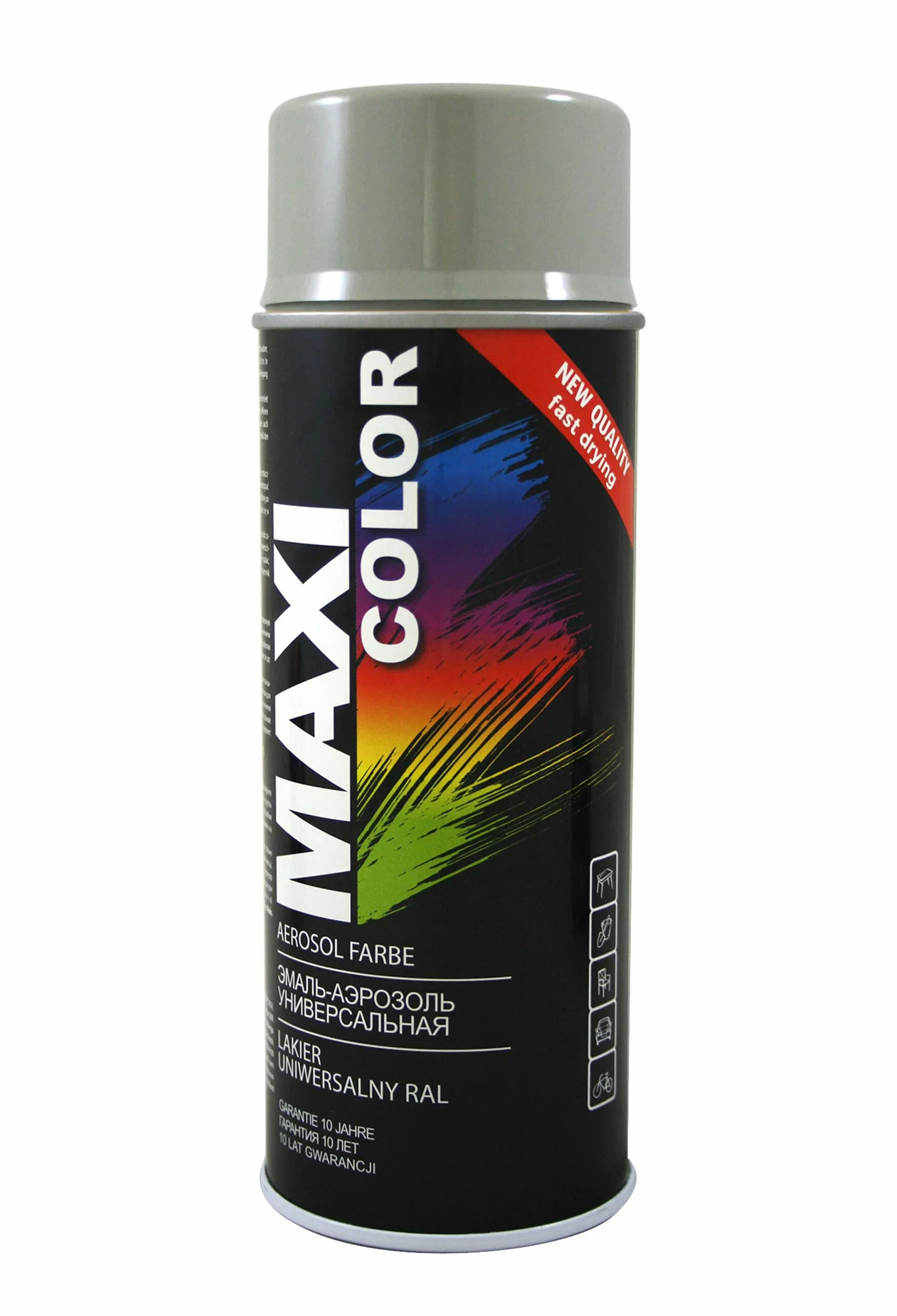 Maxi Color New Quality lakier w sprayu, błyszczący, 400 ml, uniwersalny lakier nitrocelulozowy, szybkoschnąca farba w sprayu (RAL 7032 szary krzemionkowy błyszczący)