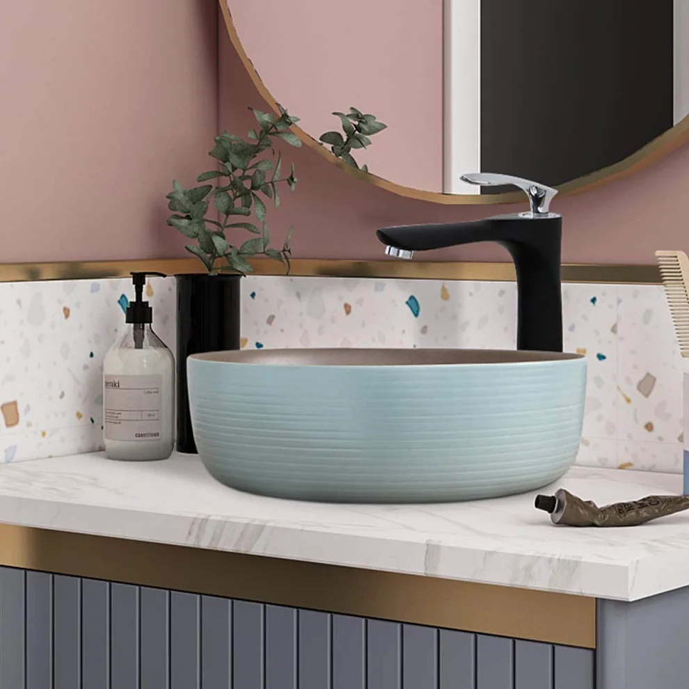 Ceramiczna Umywalka Łazienkowa, Umywalka Nablatowa, Okrągła, Porcelanowa, Ceramiczna, Artystyczna Umywalka Łazienkowa Z Odpływem Ze Stali Nierdzewnej, 25,7 X 5,9 Cala, Ni
