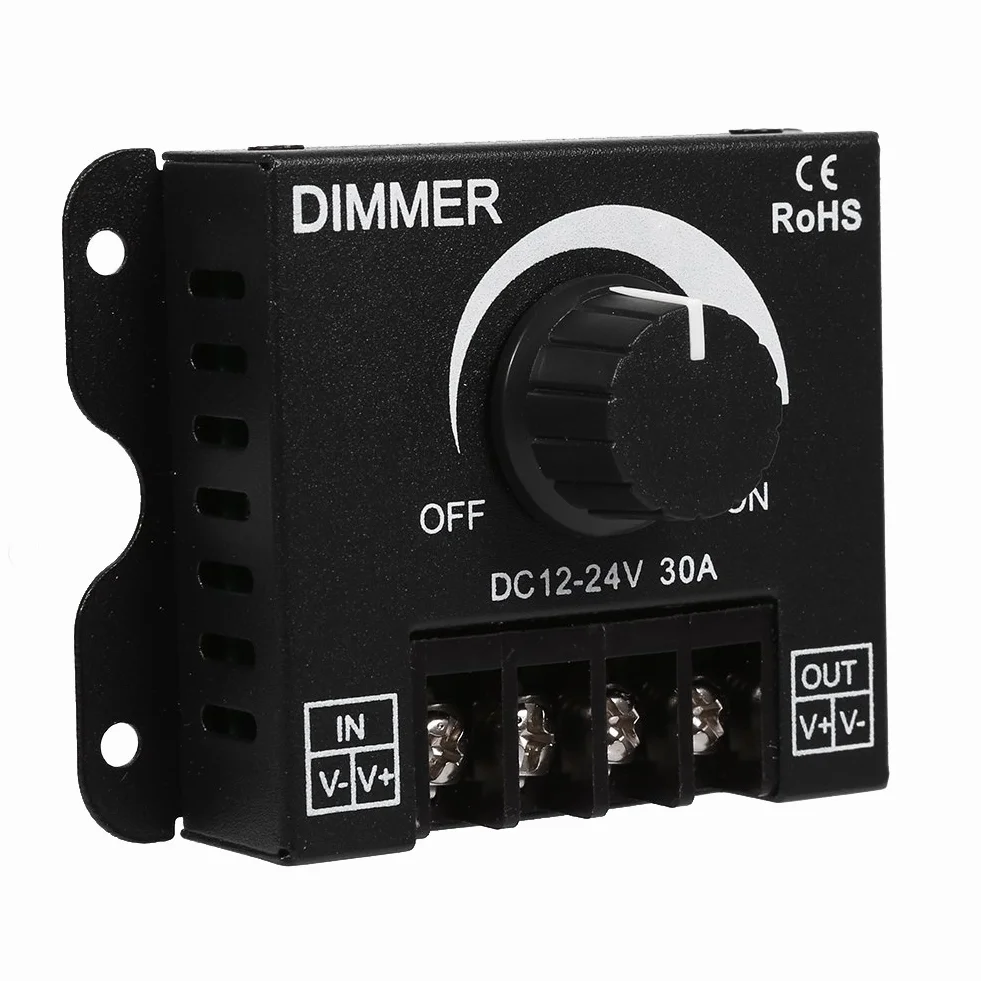 Ściemniacz z przełącznikiem Led, DC 12V-24V 30A Sterownik ściemniacza z przełącznikiem Led, z pokrętłem, do regulacji jasności Włącznik/wyłącznik