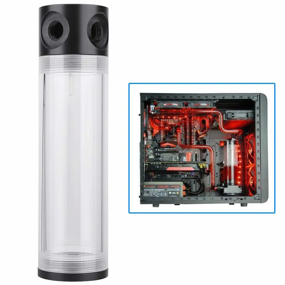 Wakects Odporny na Wysokie Temperatury Zbiornik Chłodzony wodą, Cylindryczny Zbiornik na wodę z Gwintem G1/4, do Chłodzenia Komputera DIY (190MM)