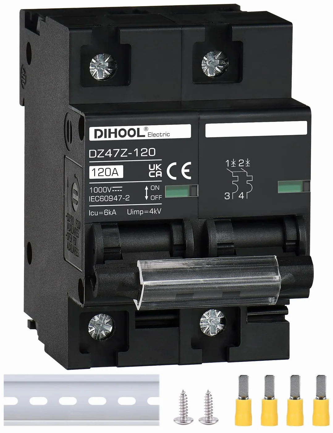 DIHOOL Wyłącznik 1000VDC Solar PV Bezpiecznik fotowoltaiczny automatyczny (DC1000V,2 Pole 125A)