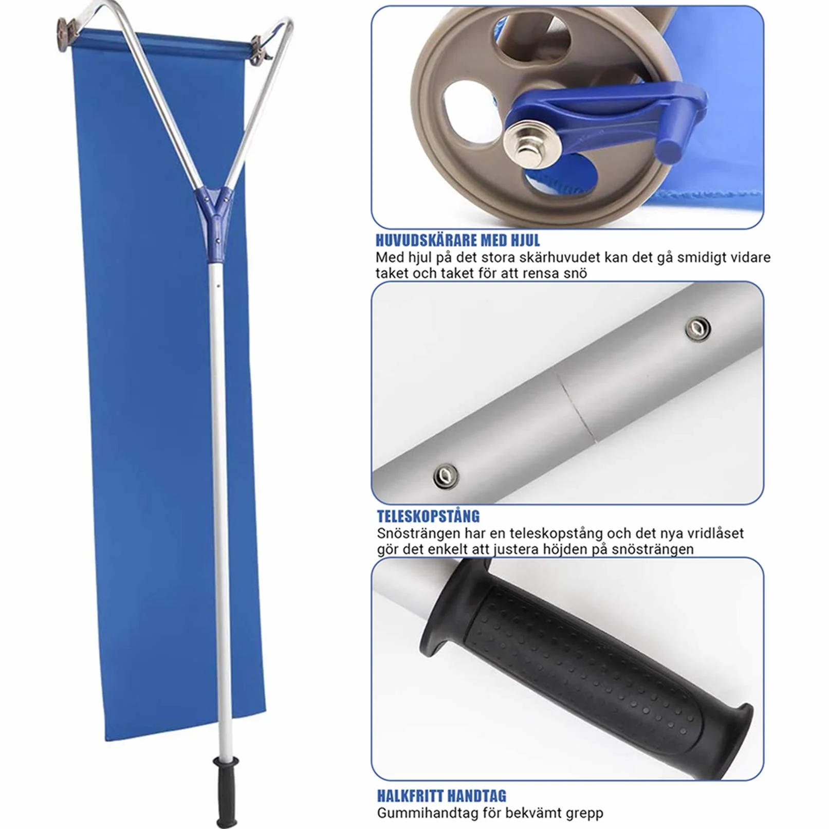 Sufit Łopata do śniegu Rake Oxford Cloth Slide z teleskopowym słupkiem Garden Roof Snow Removal Tool, niebieska