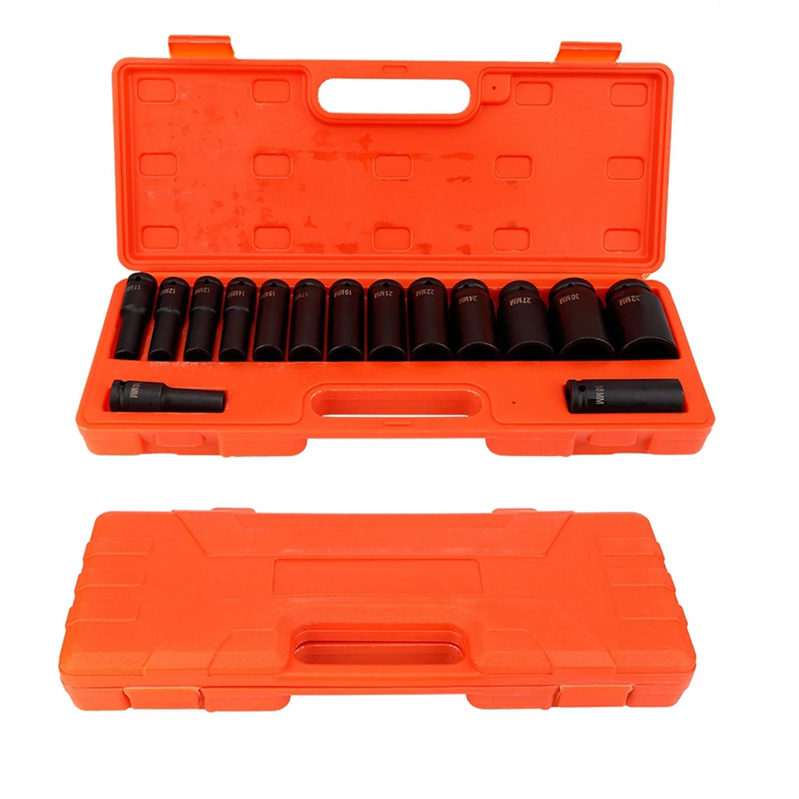 CHICIRIS 15 szt. Zestaw Głębokich Nasadek Udarowych Stal Węglowa 1 2-calowe Głębokie Nasadki Udarowe 10 Mm do 32 Mm 6-kątne z walizką do Mechaniki w Warsztacie Garażowym i Użytku