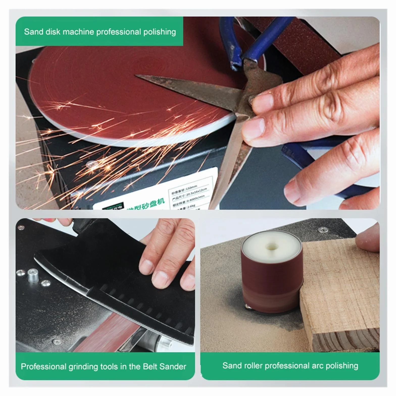 Szlifierka polerska Mini elektryczna szlifierka taśmowa DIY szybka maszyna z piaskiem wielofunkcyjna szlifierka biurkowa narzędzie do polerowania drewna Potężna moc(Set meal 1)