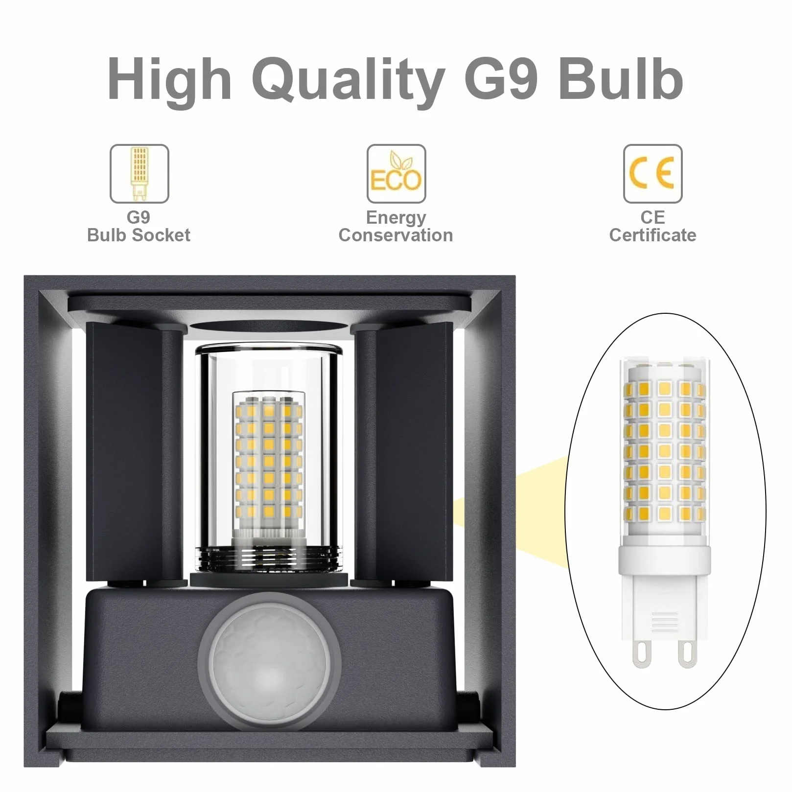 Klighten 4 szt. Zewnętrzna lampa ścienna z czujnikiem ruchu, IP54, oświetlenie ścienne wewnętrzne z regulowanym kątem wiązki, z wymienną żarówką LED G9, ciepła biel 3000 K, antracytowa