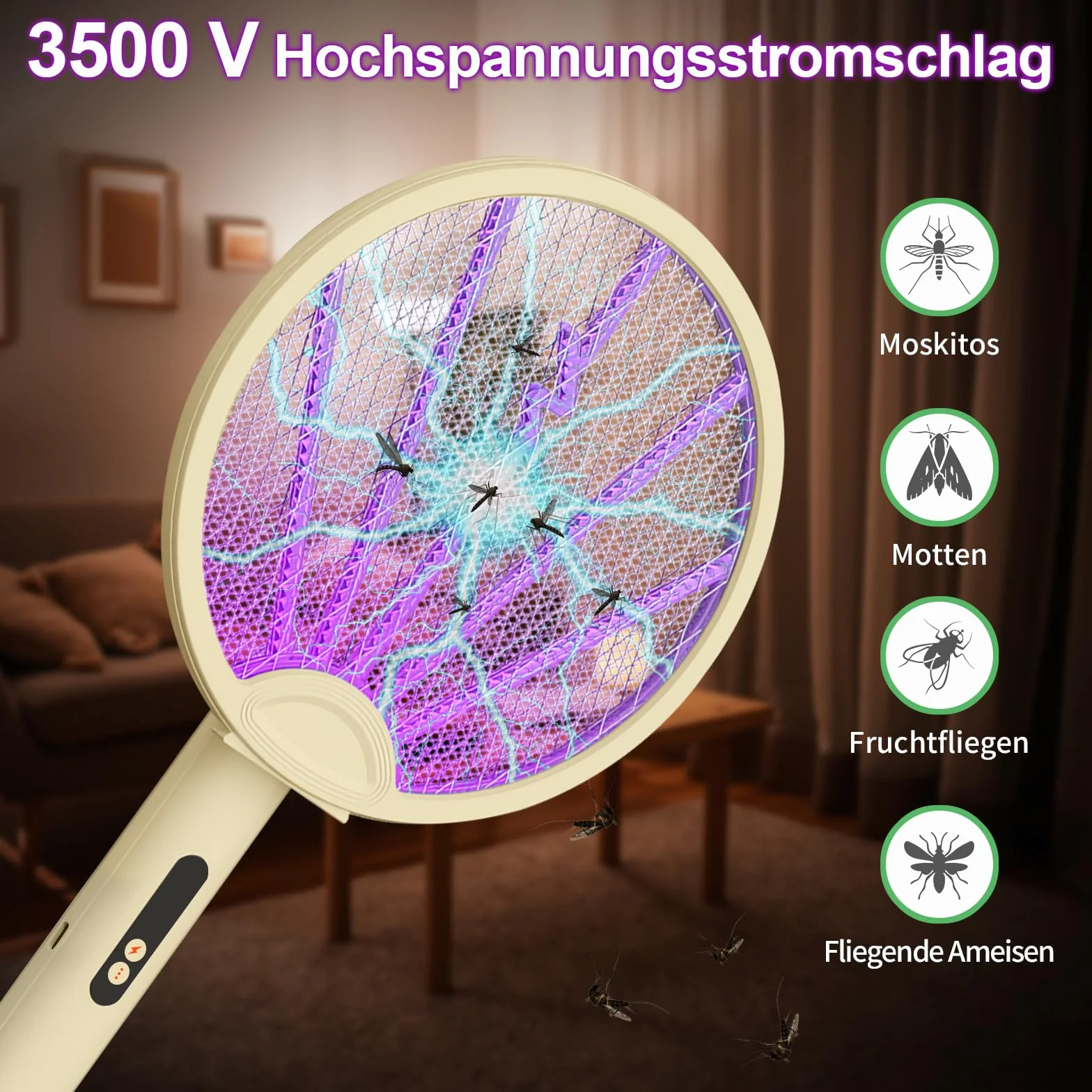 OKYUK Elektryczna łapka na muchy 3 w 1, składana, 3500 V, bardzo mocna elektryczna łapka na muchy, niszczyciel owadów lampa UV na komary, zdejmowana podstawa ładująca, na komary, muchy, ćmy, ze