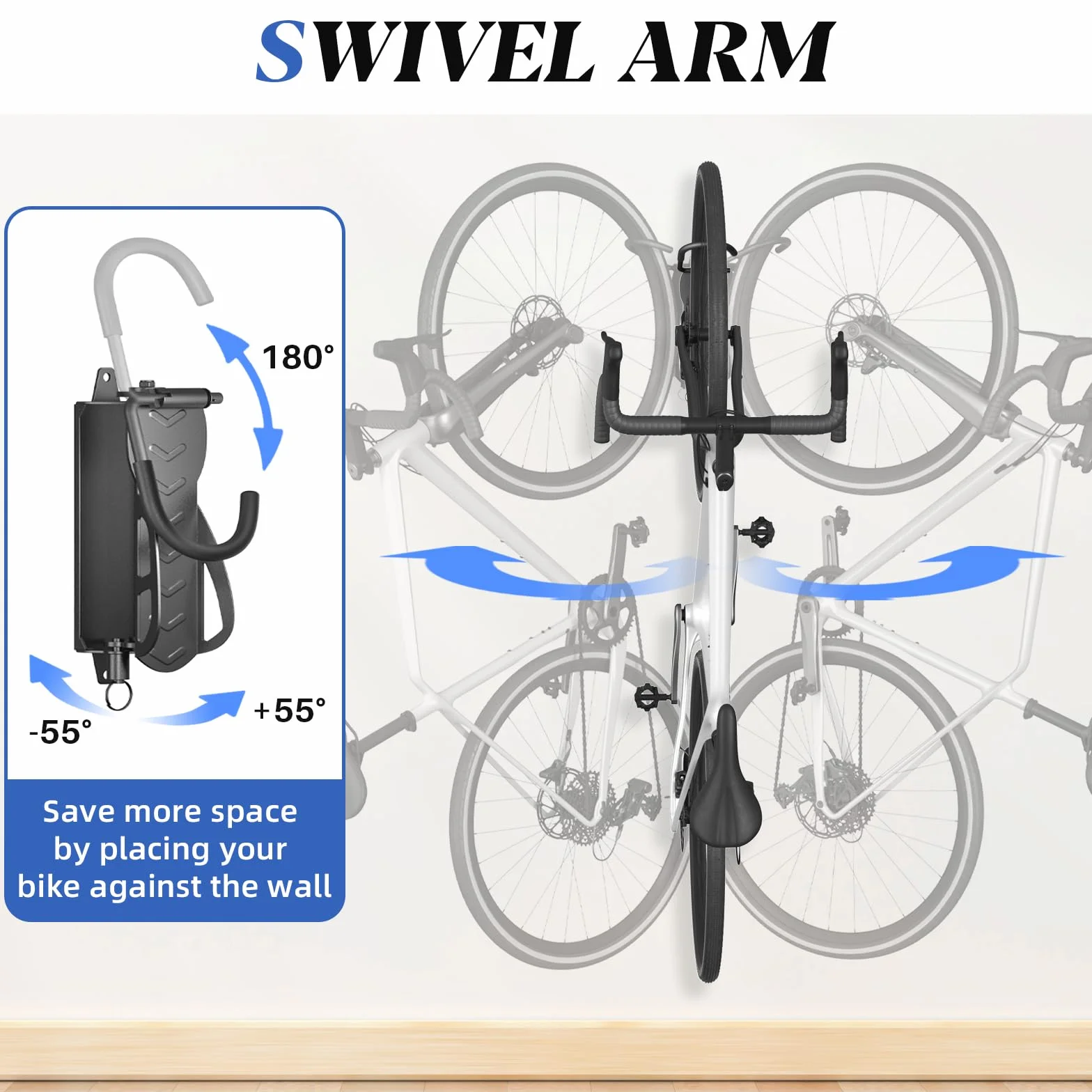 WELDUN Uchwyt ścienny na rower, 2 zestawy, obrotowy uchwyt rowerowy, pionowy stojak do przechowywania roweru, do garażu i wewnątrz, nośność 30 kg