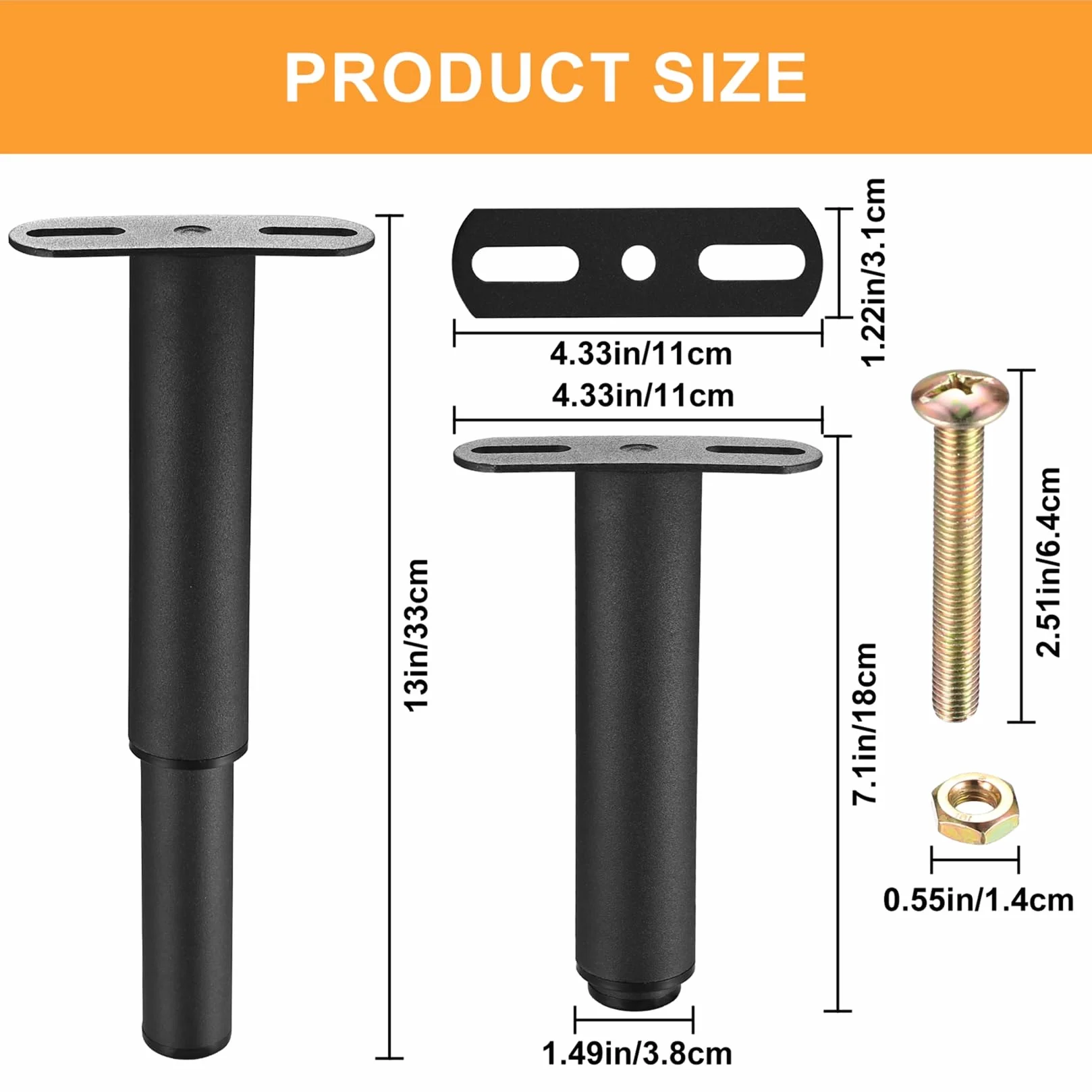 JJWUYUE Nogi łóżka, regulowane 18-33 cm, wysuwane nogi łóżka, nogi stołu, nogi meblowe, metalowe nóżki w kształcie litery T, podpórka pod listwy, nóżki z regulacją wysokości, do mebli, sofy, łóżka