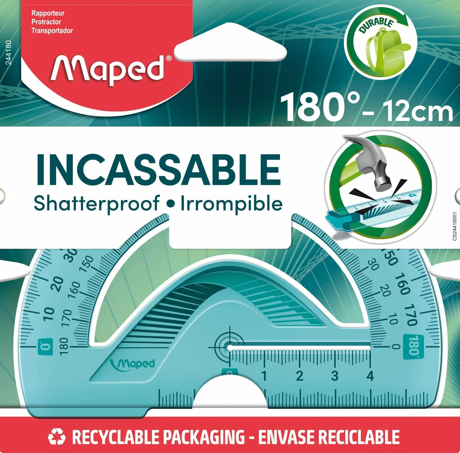 Maped 244180 Kątomierz półkolisty Flex 180 stopni, 120 mm, posortowany kolorystycznie