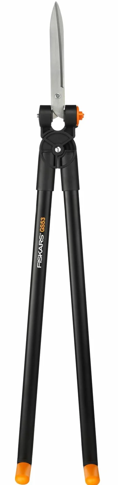 Fiskars Dźwigniowe nożyce do żywopłotu i trawy, Zasięg do 2,5 m, Czarno-pomarańczowe, PowerLever, GS53, 1001565