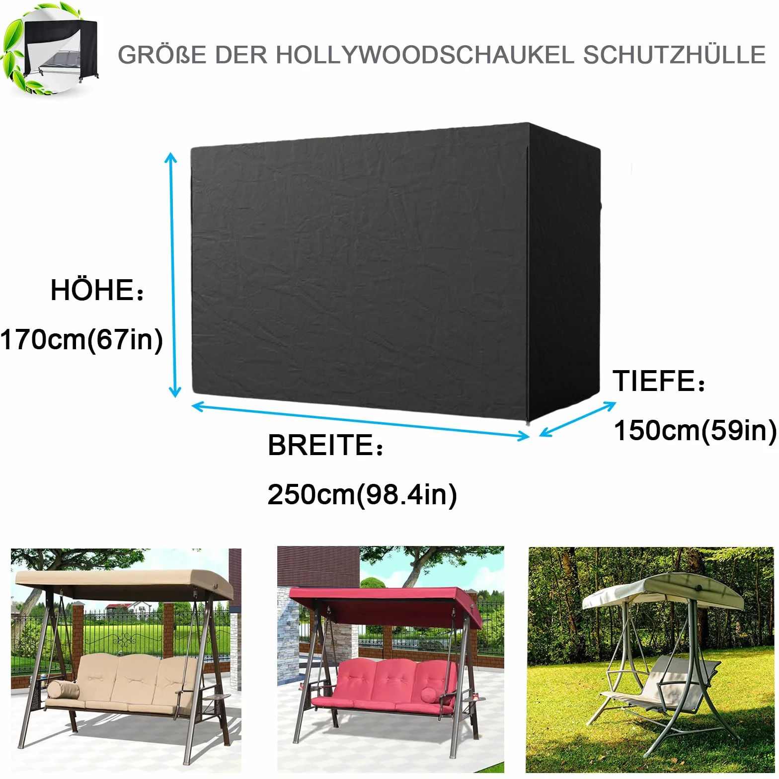 Pokrowiec ochronny na huśtawkę Hollywood wodoszczelny Oxford 420D 250x150x170 cm czarny