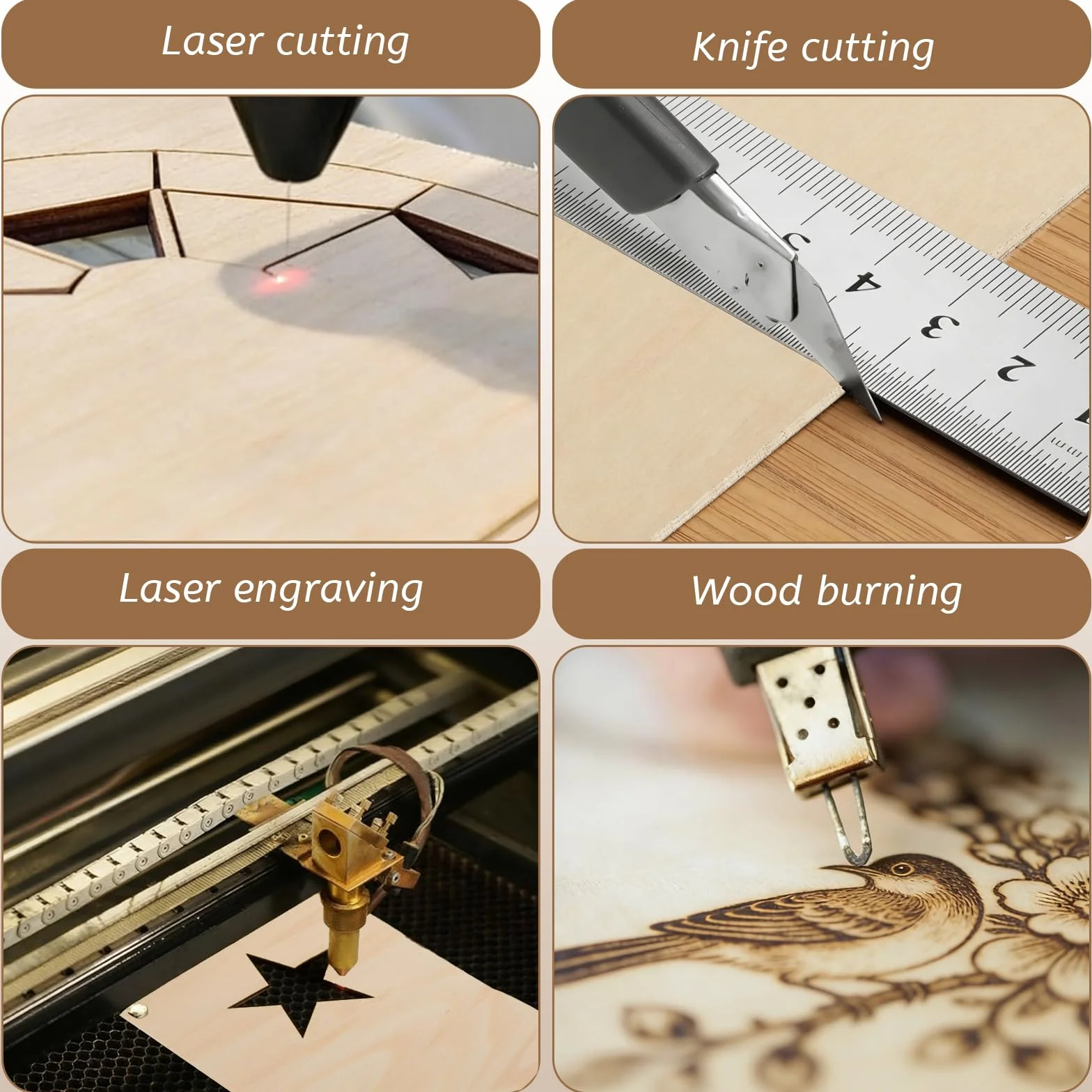 Płyty drewniane do majsterkowania, sklejka, 4 mm, laserowe malowanie, sklejka, format A5, drewno lipowe, zestaw 6 sztuk, dwustronne gładkie - do grawerowania, lasera, modelarstwa, drewna