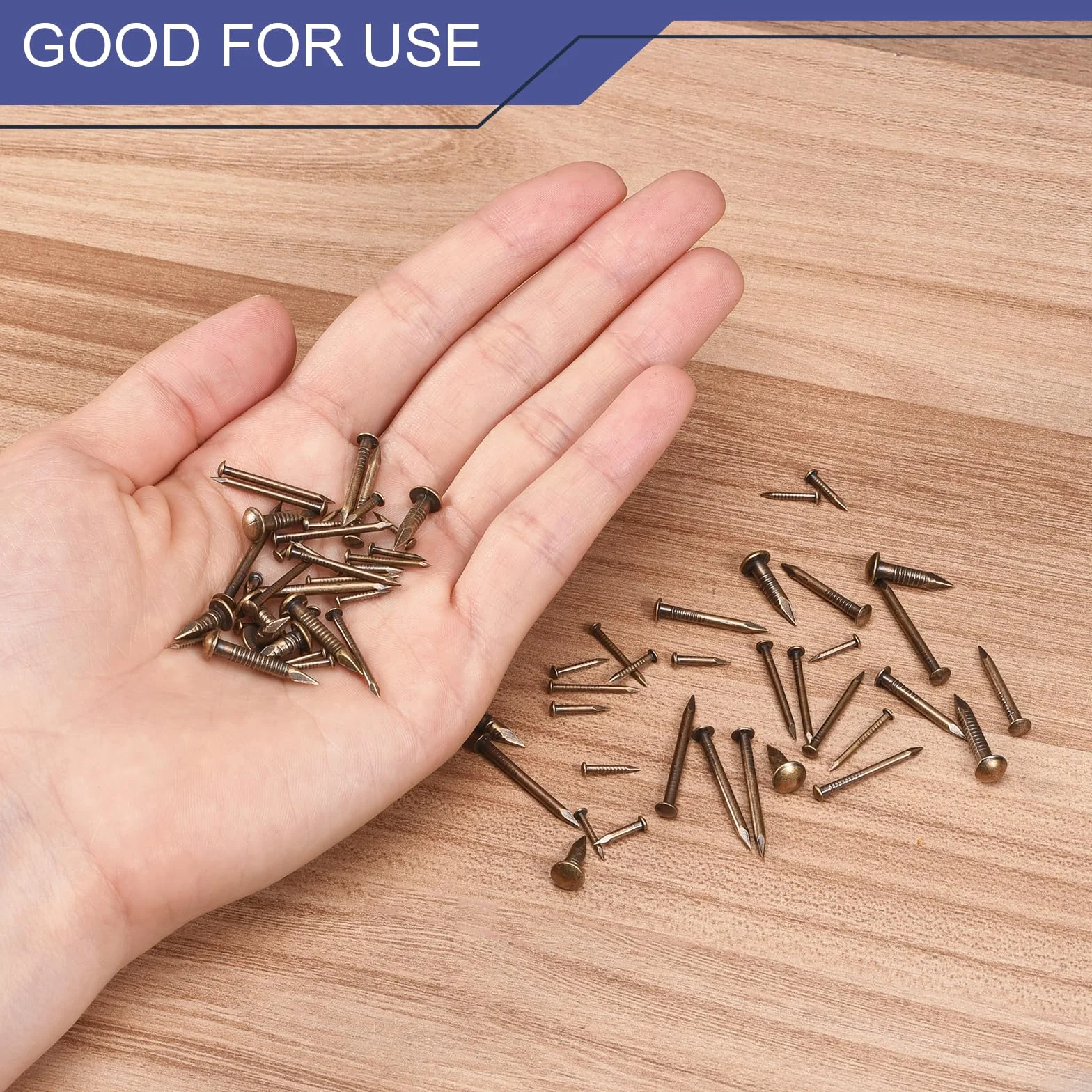 QUARKZMAN 35 sztuk małych gwoździ, 2 x 15 mm (DxL), małe mosiężne gwoździe, okrągła główka mosiężna, gwoździe do drewna, projektów DIY, dekoracyjnych pudełek, gospodarstwa domowego, odcień brązu