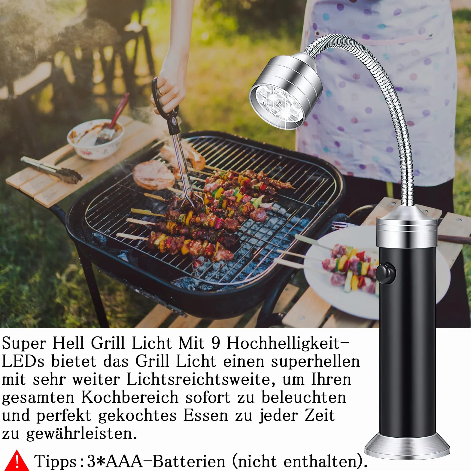 HENGBIRD Lampa LED do grilla magnetyczna elastyczna 2 sztuki zestaw akcesoriów zasilanie bateryjne kąt obrotu 360 stopni