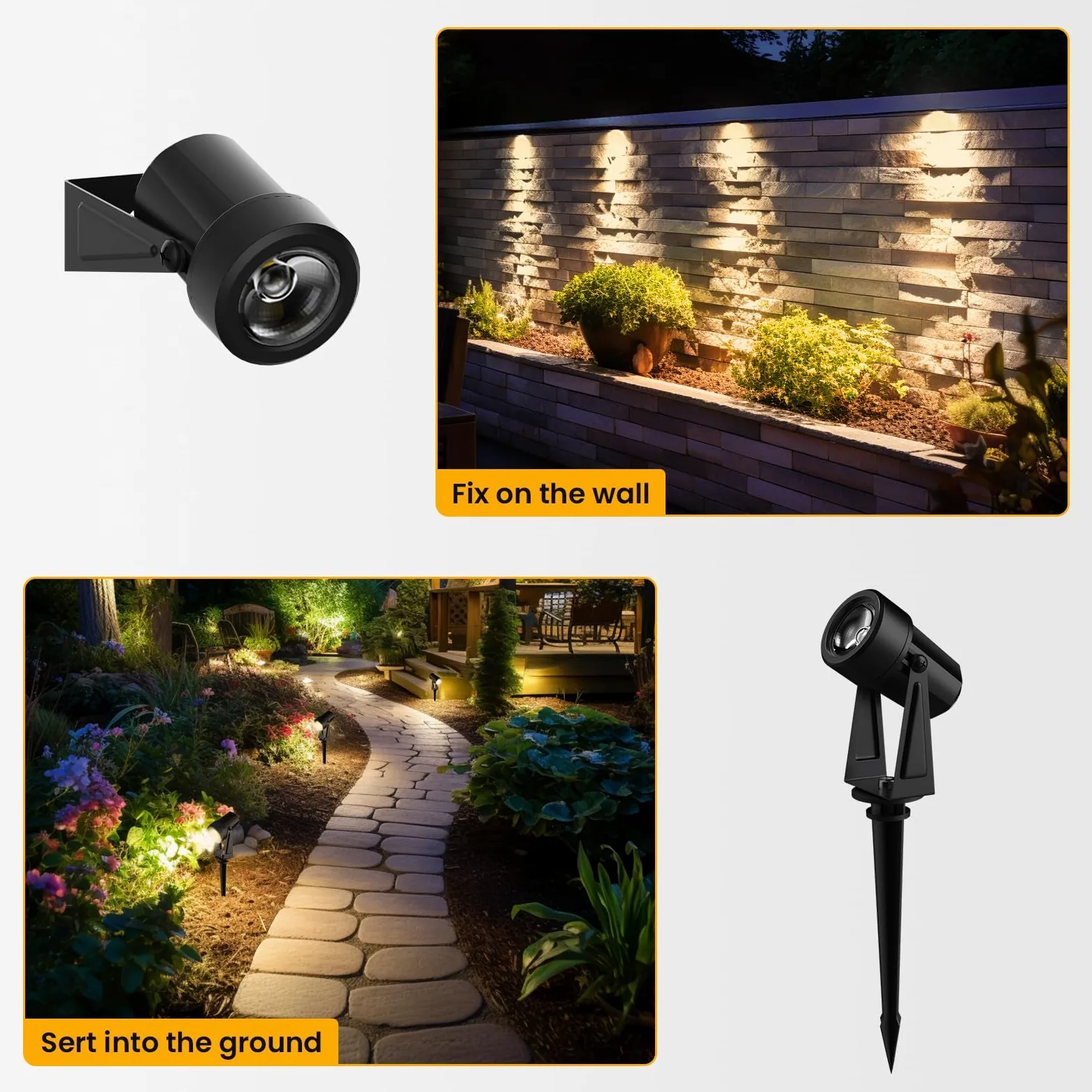 Svater Reflektor ogrodowy LED, do użytku na zewnątrz, IP65, 3000 K, ciepła biel, 27 V, oświetlenie ogrodowe, zestaw 10 sztuk, 1800 lm, COB, szpikulec do wbijania w ziemię, oświetlenie ogrodowe z