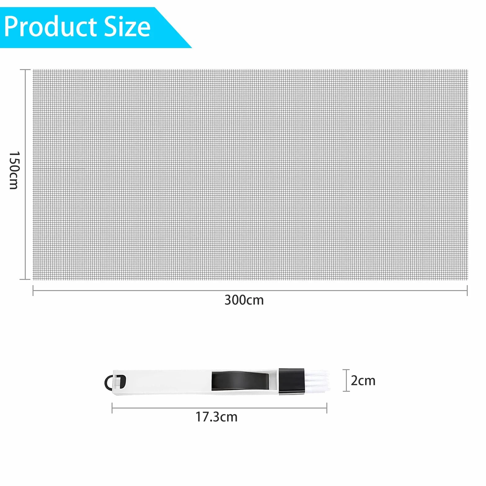 Moskitiera przeciw owadom, 150x300cm wymienna moskitiera na metry wykonana z włókna szklanego tkaniny chroniącej przed komarami szczotką do czyszczenia DIY do przycinania do drzwi okiennych,Szary