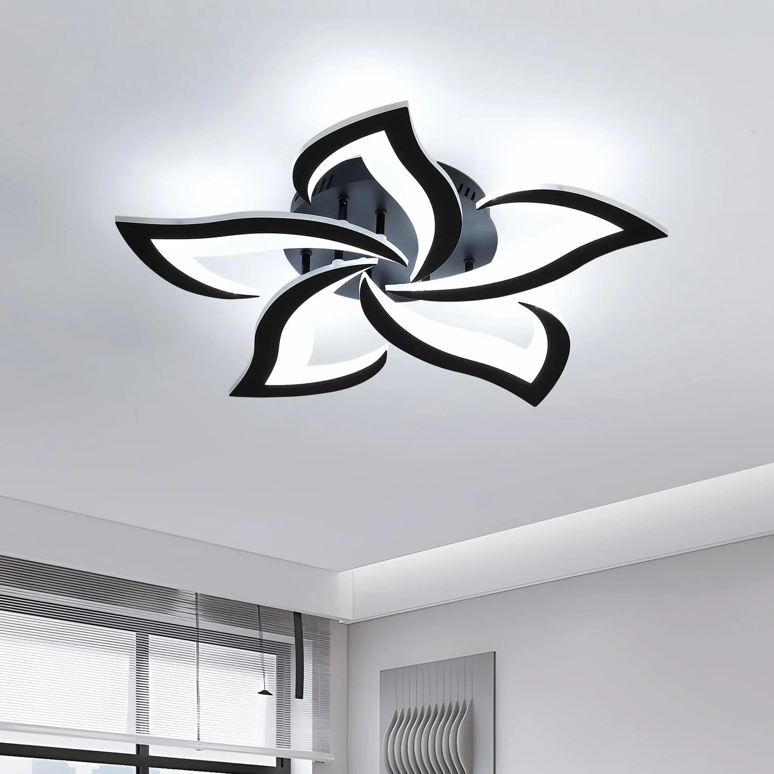 Comely Lampa sufitowa, Plafon LED 60 W 6750 LM, zimna biel 6500K, czarna nowoczesna lampa sufitowa do sypialni, salonu, jadalni (średnica 60 cm)
