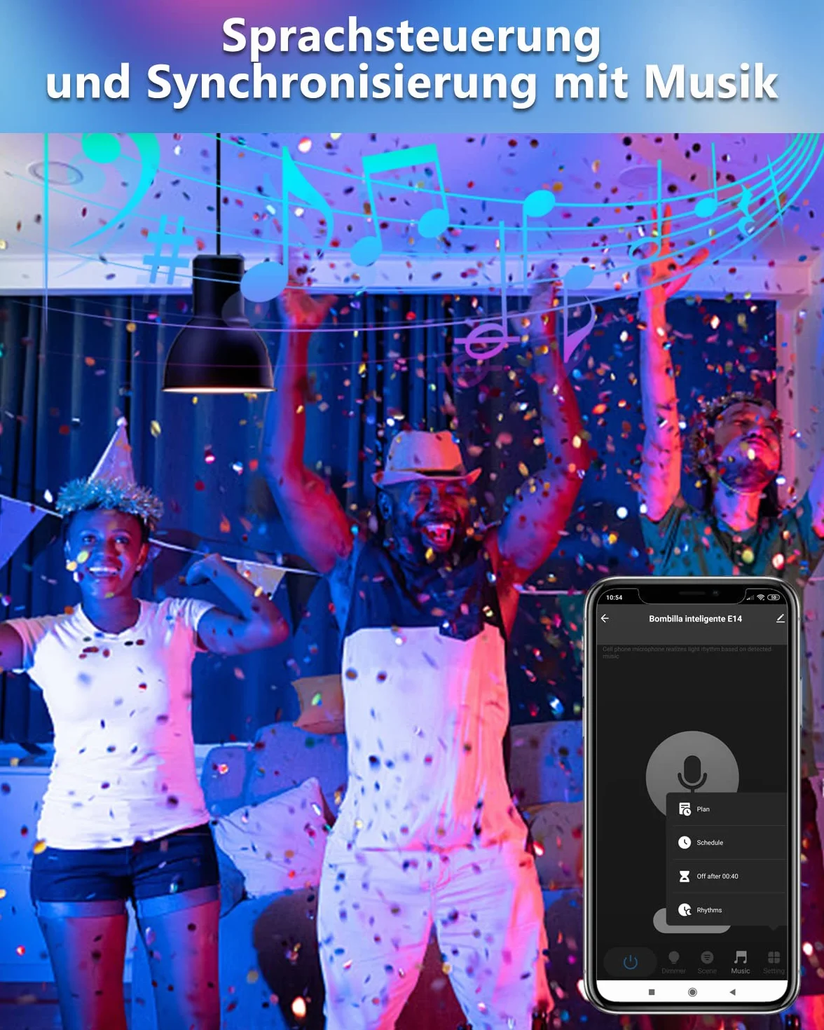 Żarówka LED Alexa E14, 5 W, 500 lm, C37, Wi-Fi, żarówka E14, ciepła biel i zimna biel, możliwość ściemniania, RGB LED, synchronizacja muzyki, pilot zdalnego sterowania, kontrola głosu, harmonogram i