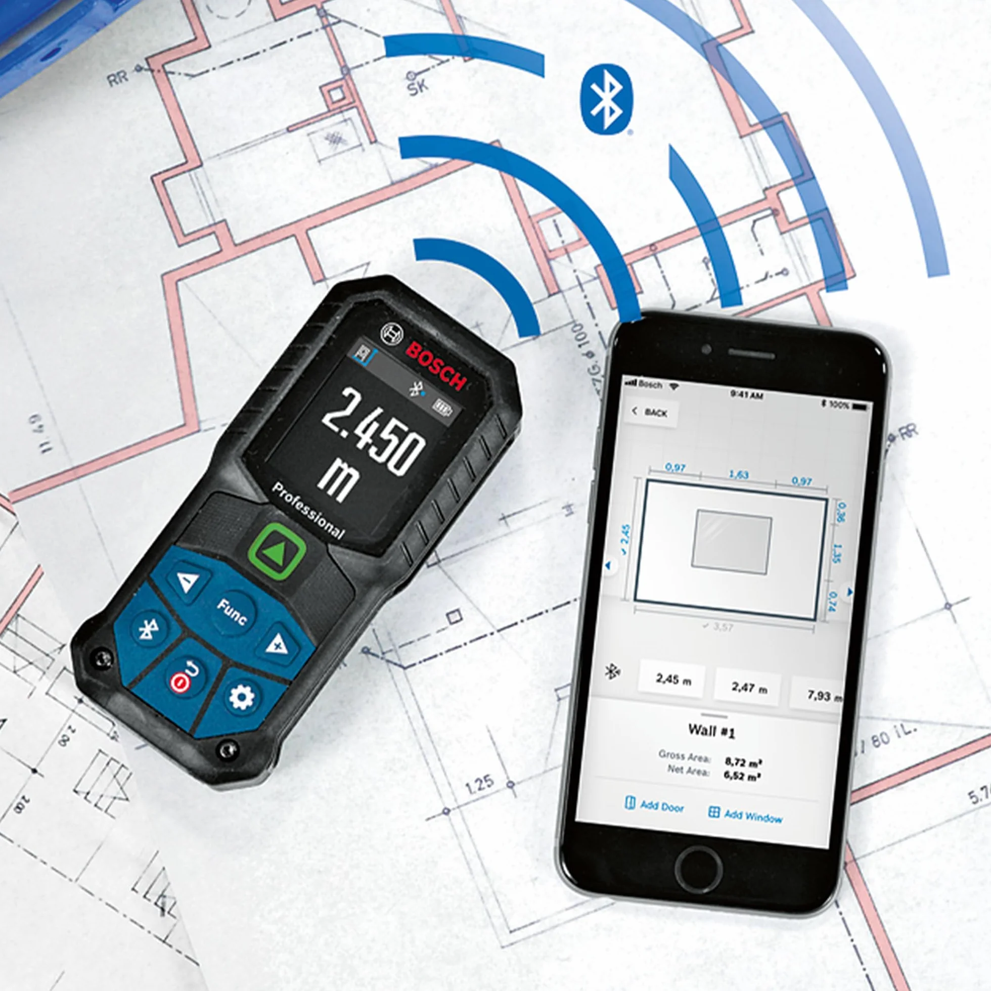 Bosch Professional Dalmierz laserowy GLM 50-27 CG (zielona wiązka laserowa, zasięg: do 50 m, wytrzymały, IP65, transfer danych przez Bluetooth, 2 baterie AA, uchwyt na rękę, pokrowiec)