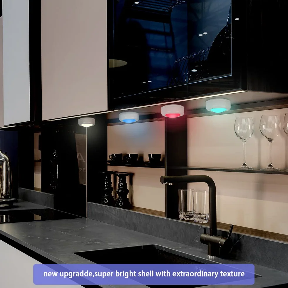 Vicloon LED Spots Zasilane bateryjnie z pilotem, 3 sztuki Oświetlenie szafki LED RGB 16 kolorów, ściemniane, z magnesem/klejem do sypialni, szaf, szafek, kuchni