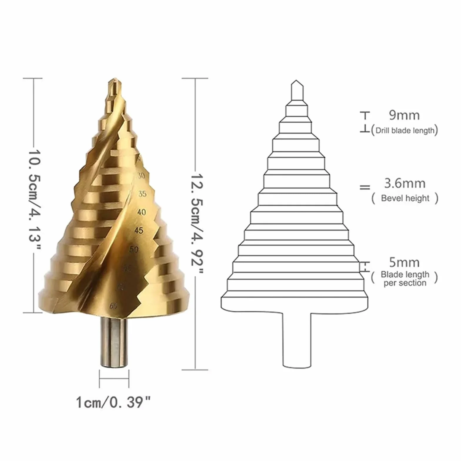 1 * wiertło stopniowe pokryte tytanem duża spirala HSS 6-65mm wiertło do rowków Pagoda wycinak otworów do płyta żeliwna aluminiowa